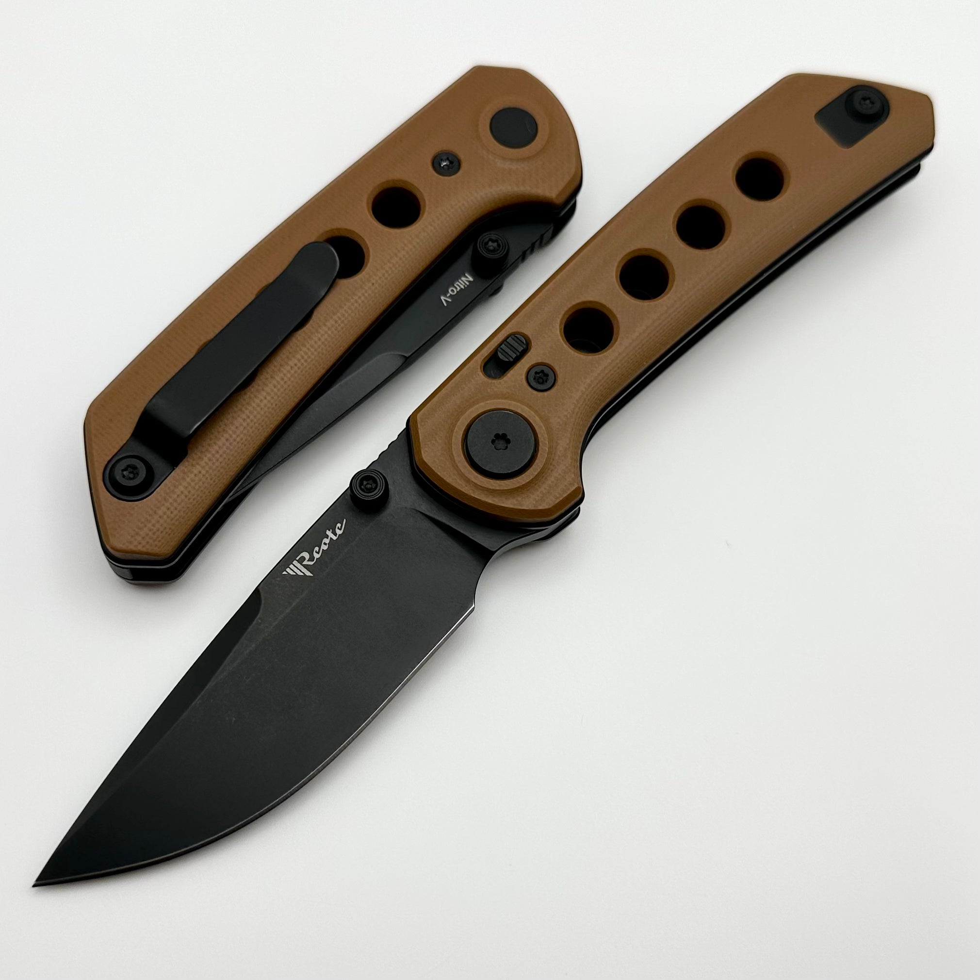 Reate PL-XT Premium Folding Knife - Tan G-10 & Black PVD Nitro-V