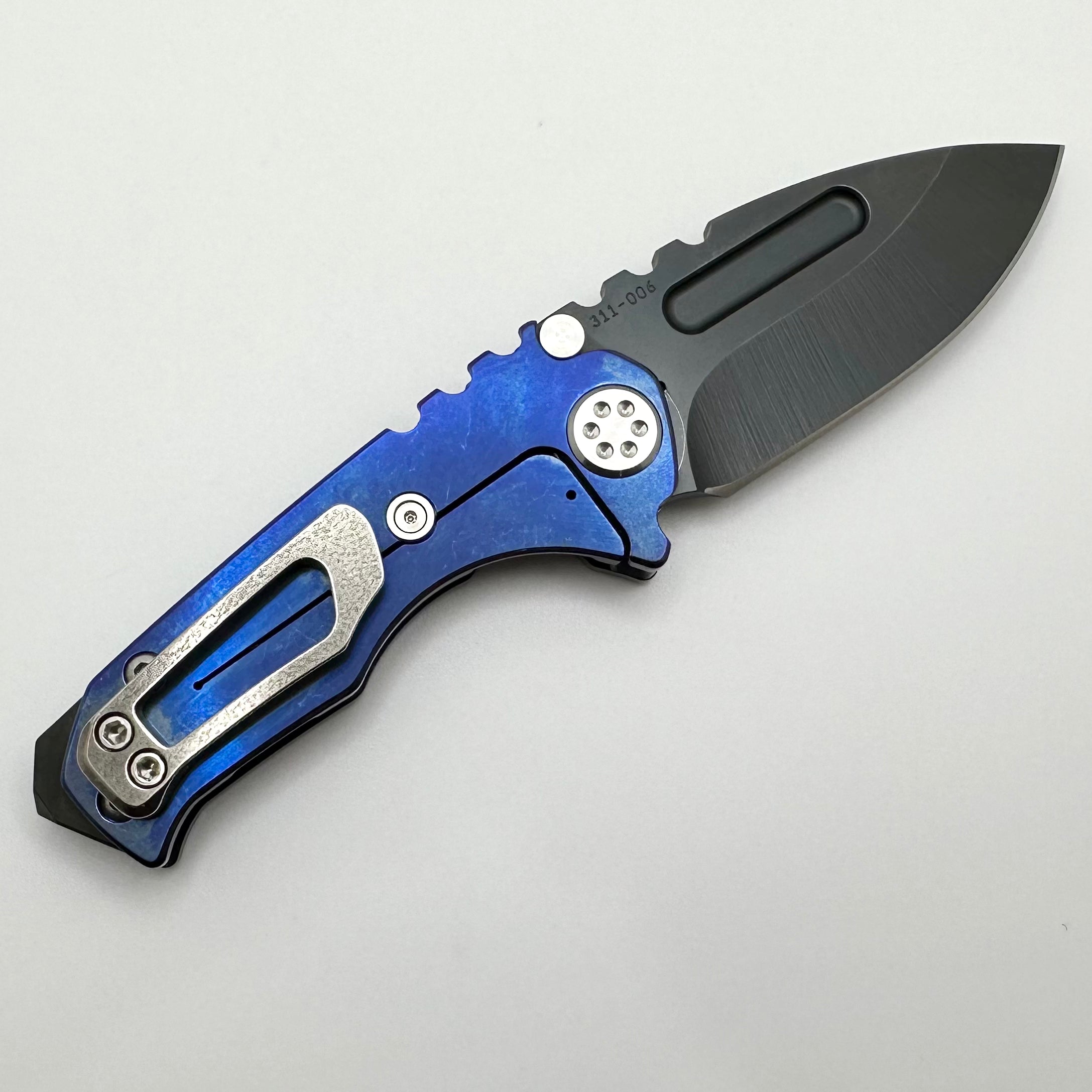 Medford Micro Praetorian T - Premium Compact EDC Knife with DLC S45 Drop Point & Blue/Flamed Finish