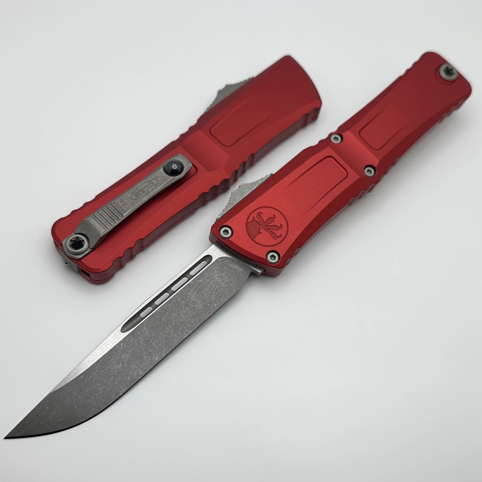 Microtech Premium Combat Troodon Gen III Apocalyptic Knife - Red Handle, Ultimate OTF Blade