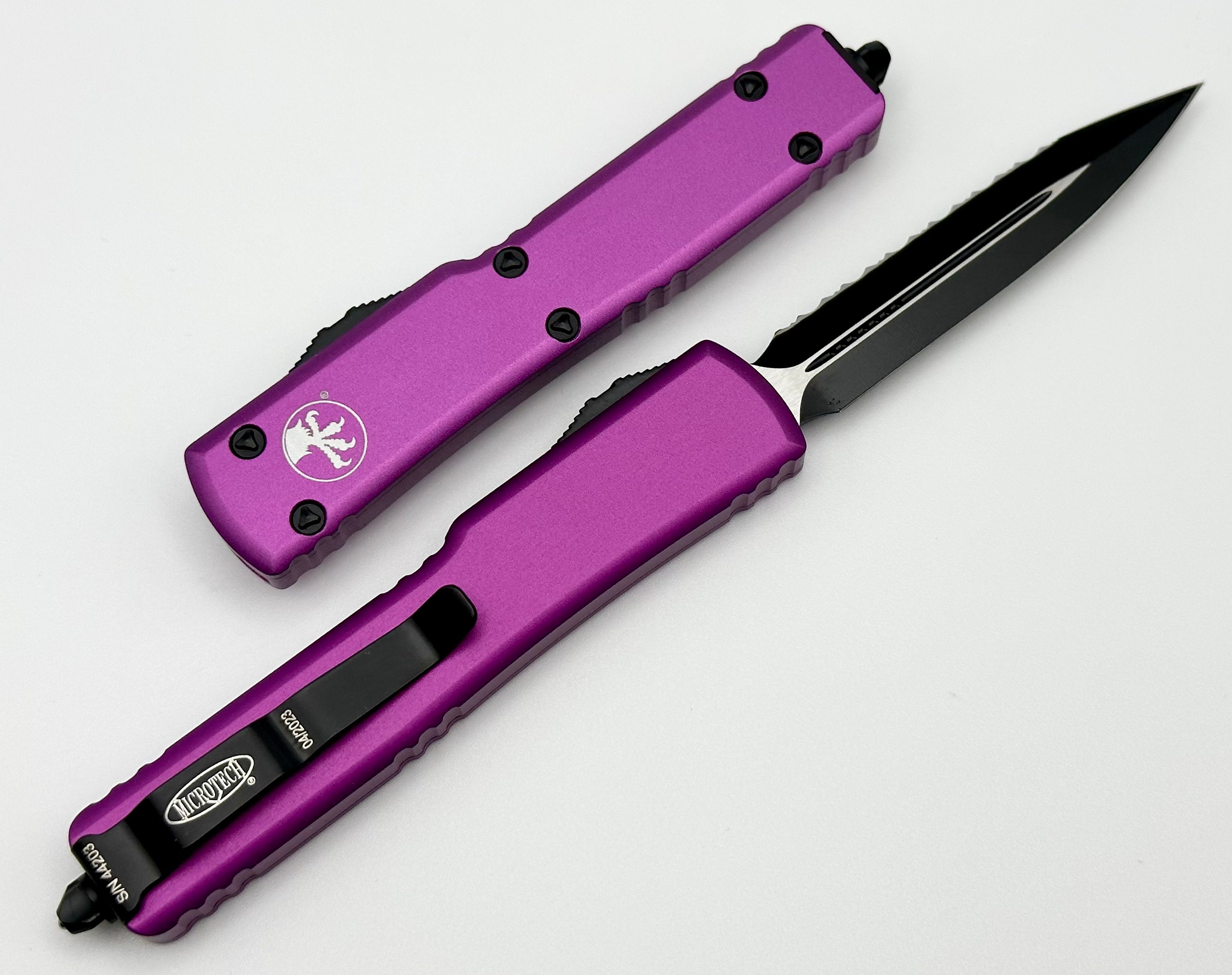 Microtech UTX-70 Premium Double Edge Serrated Knife - Violet