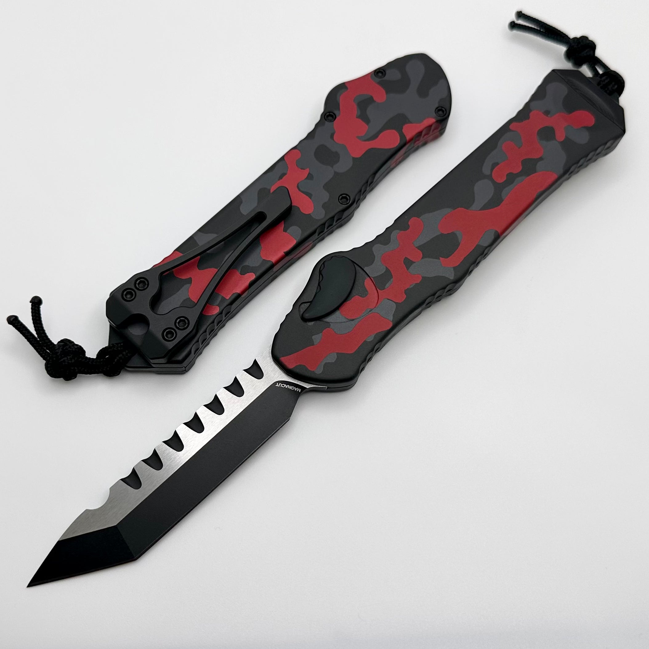 Heretic Hydra V3 Red Camo Tactical Knife - Aluminum Handle & MagnaCut Tanto Blade