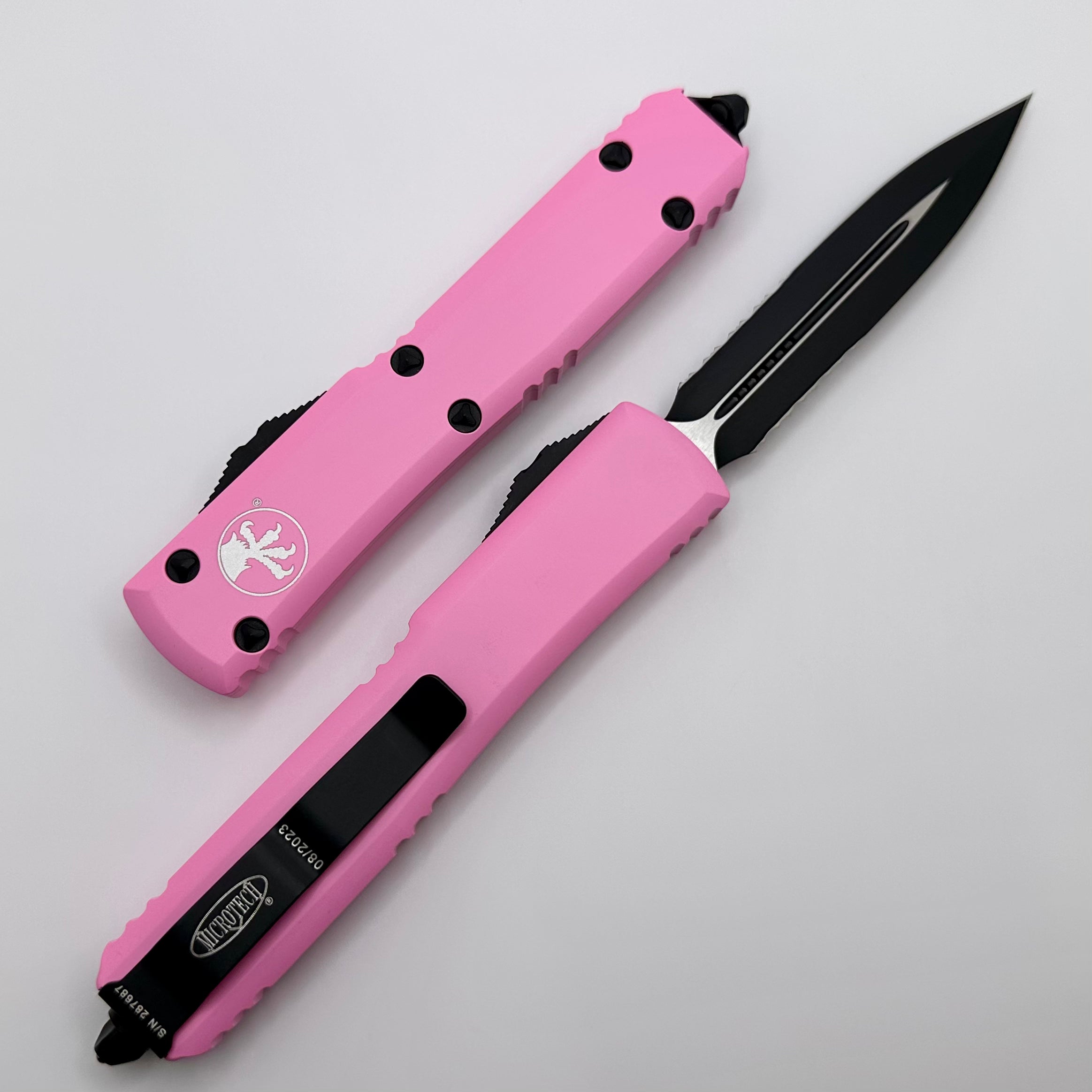 Microtech Ultratech D/E Premium Black Tactical Knife with Pink Blasted Finish