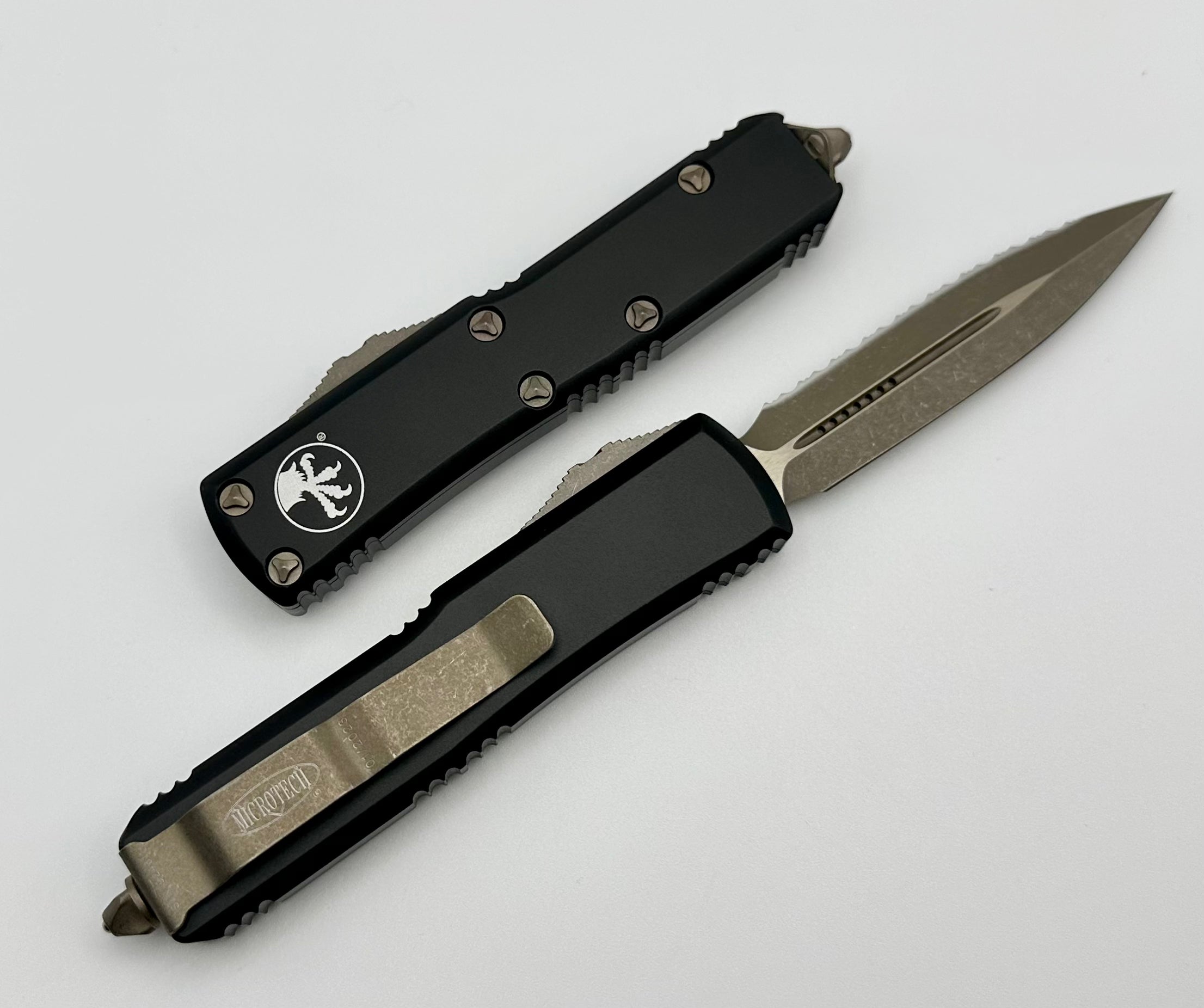 Microtech UTX-85 Double Edge Serrated Bronze Apocalyptic EDC Knife