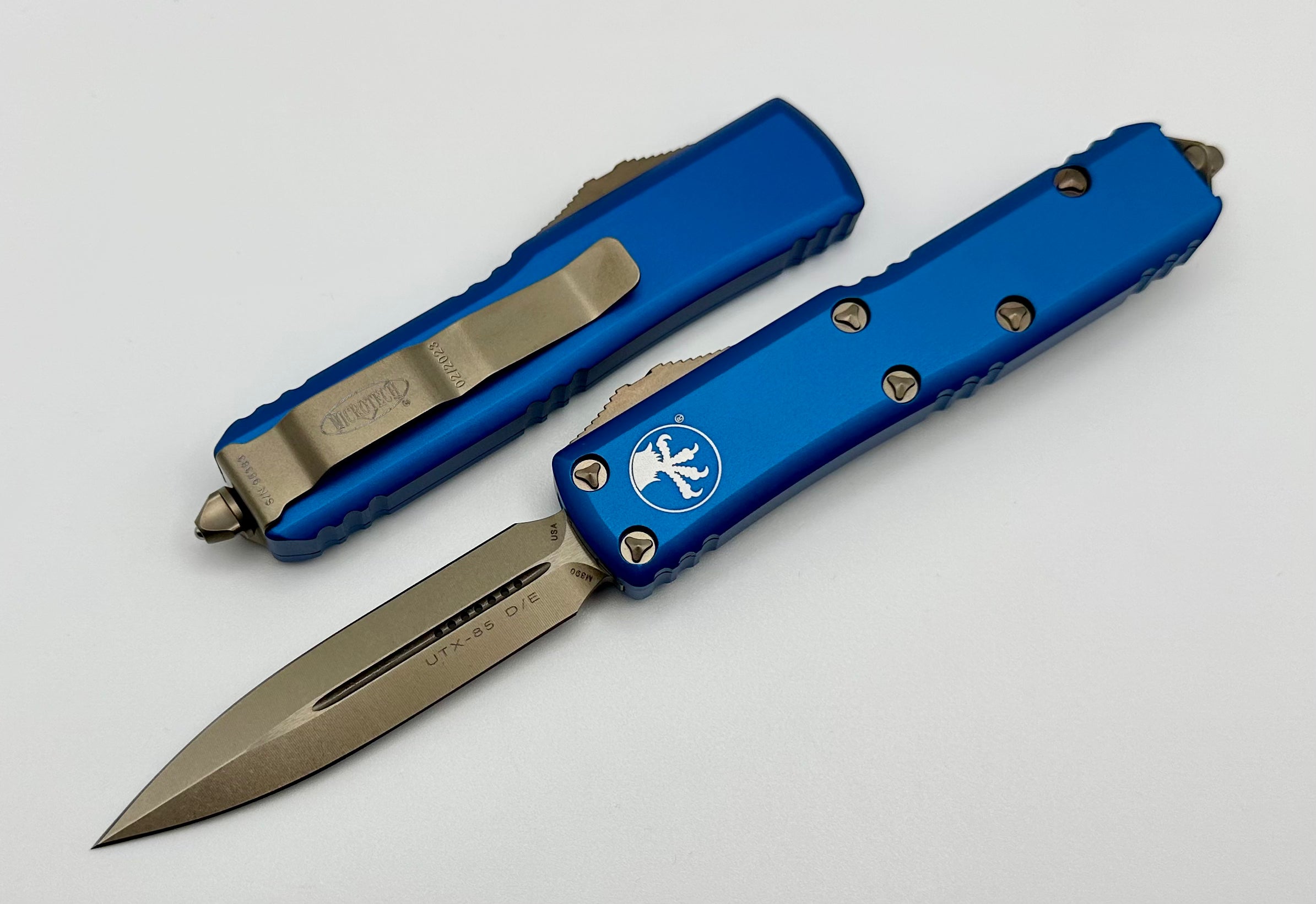 Microtech UTX-85 Premium EDC Knife - Bronze & Blue Double Edge