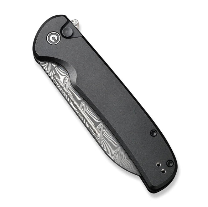 Civivi Chevalier Premium Black Aluminum & Damascus Button Lock Knife