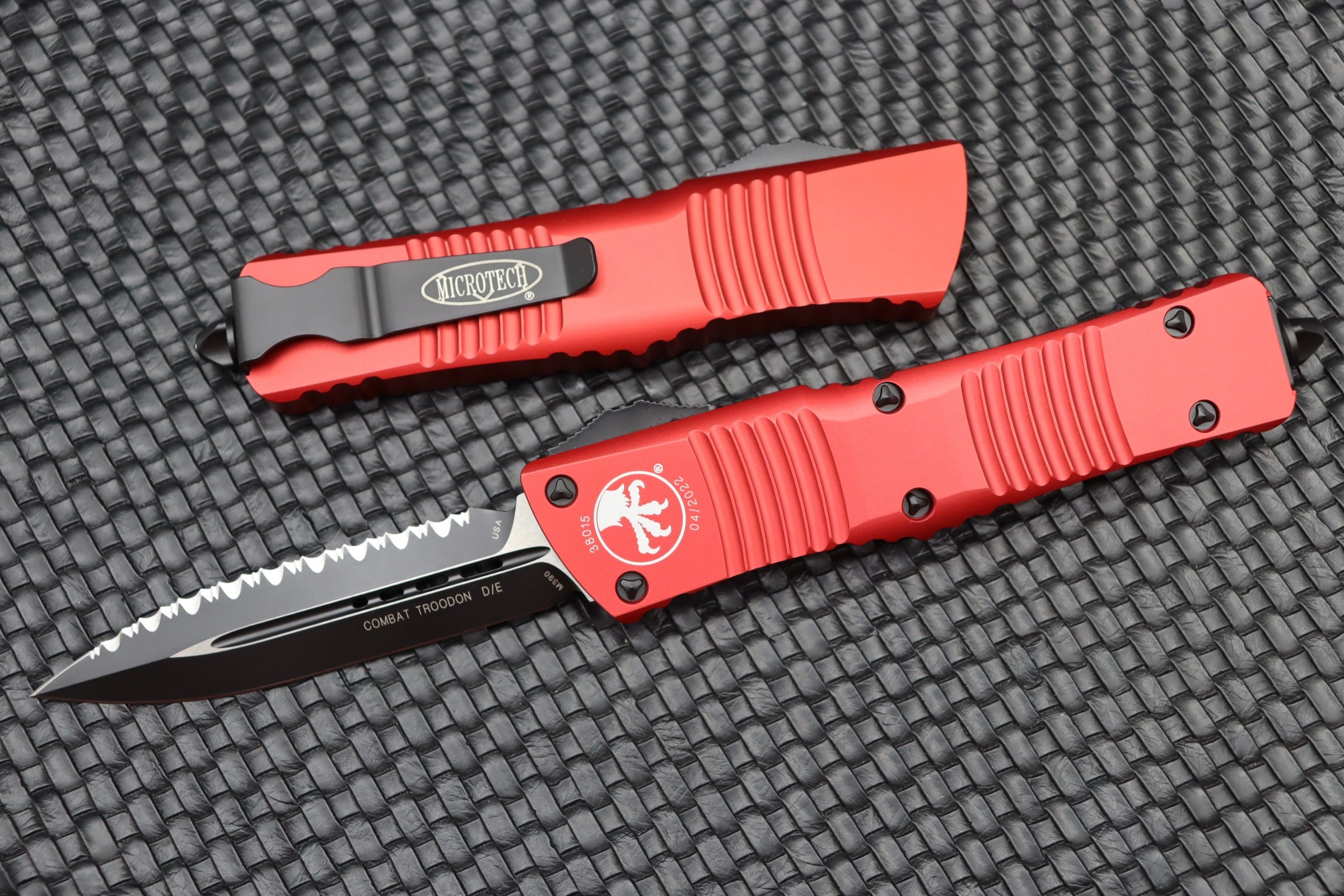 Microtech Combat Troodon Ultimate Tactical Knife - Black Full Serrated & Red Edition