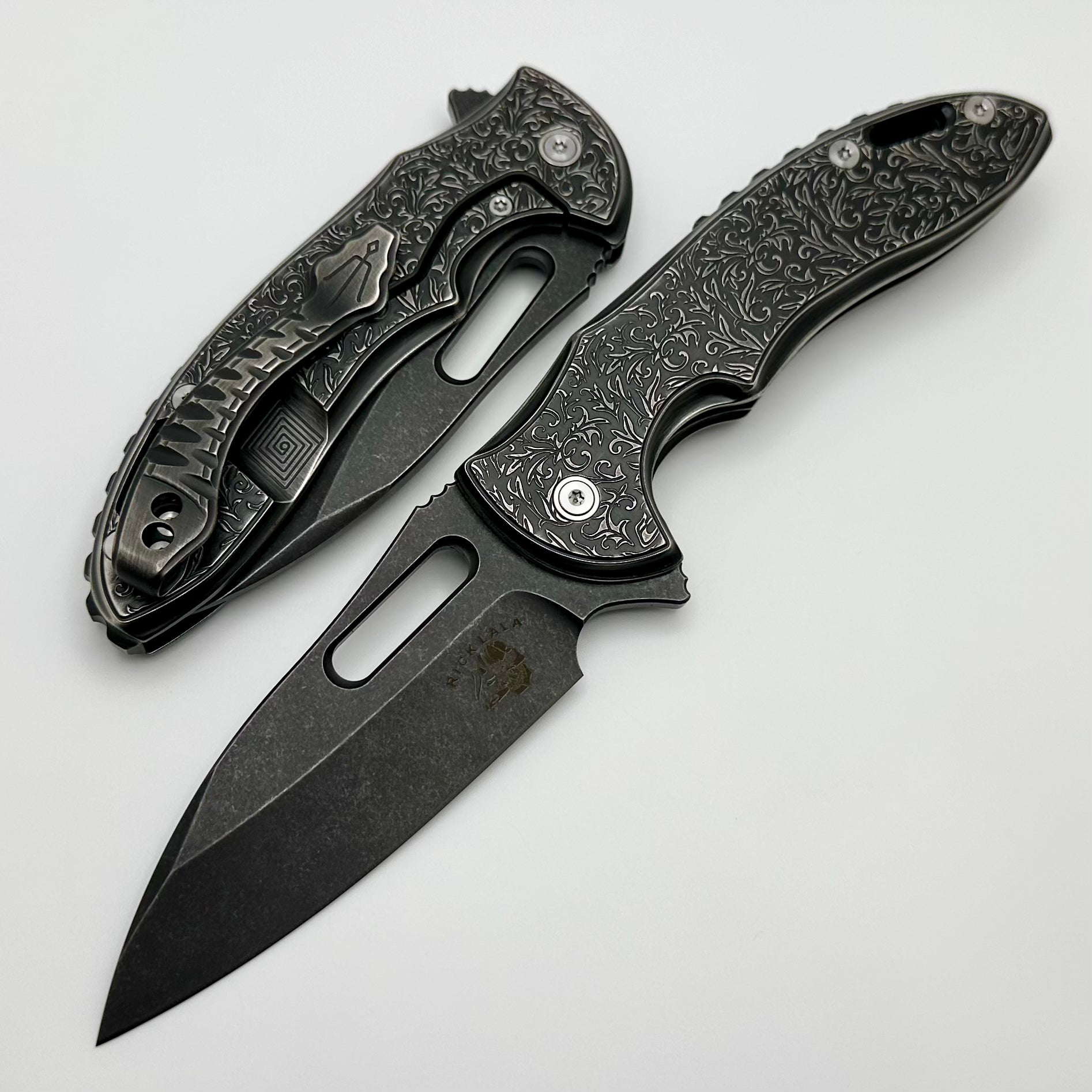 Mechforce Knives Sentry Rick Lala Collaboration: Premium PVD Black Scroll Titanium & M390 Blade