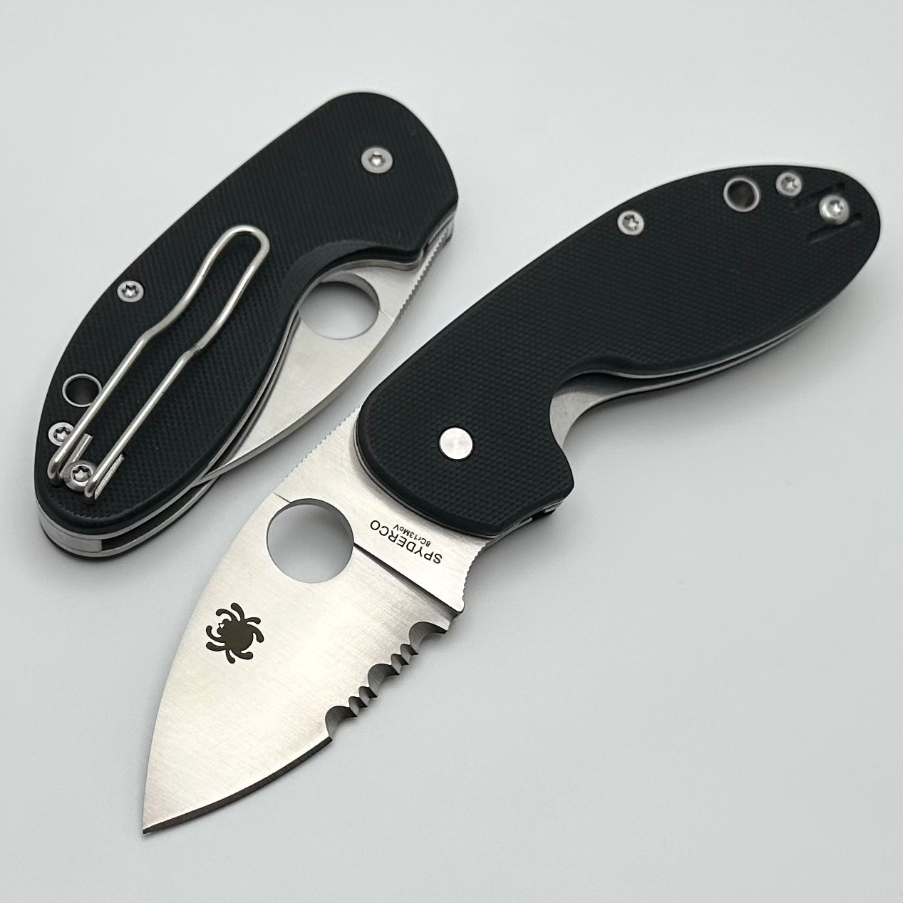 Premium Spyderco Insistent Black G-10 Folding Knife with Serrated 8Cr13MoV Blade