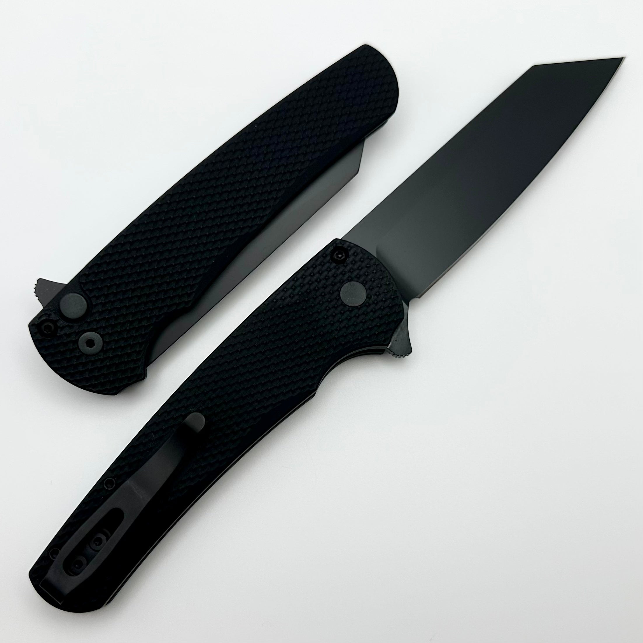 Pro-Tech Malibu Ultimate EDC Knife - Textured Black Handle, Black Hardware & DLC 20CV Reverse Tanto Blade