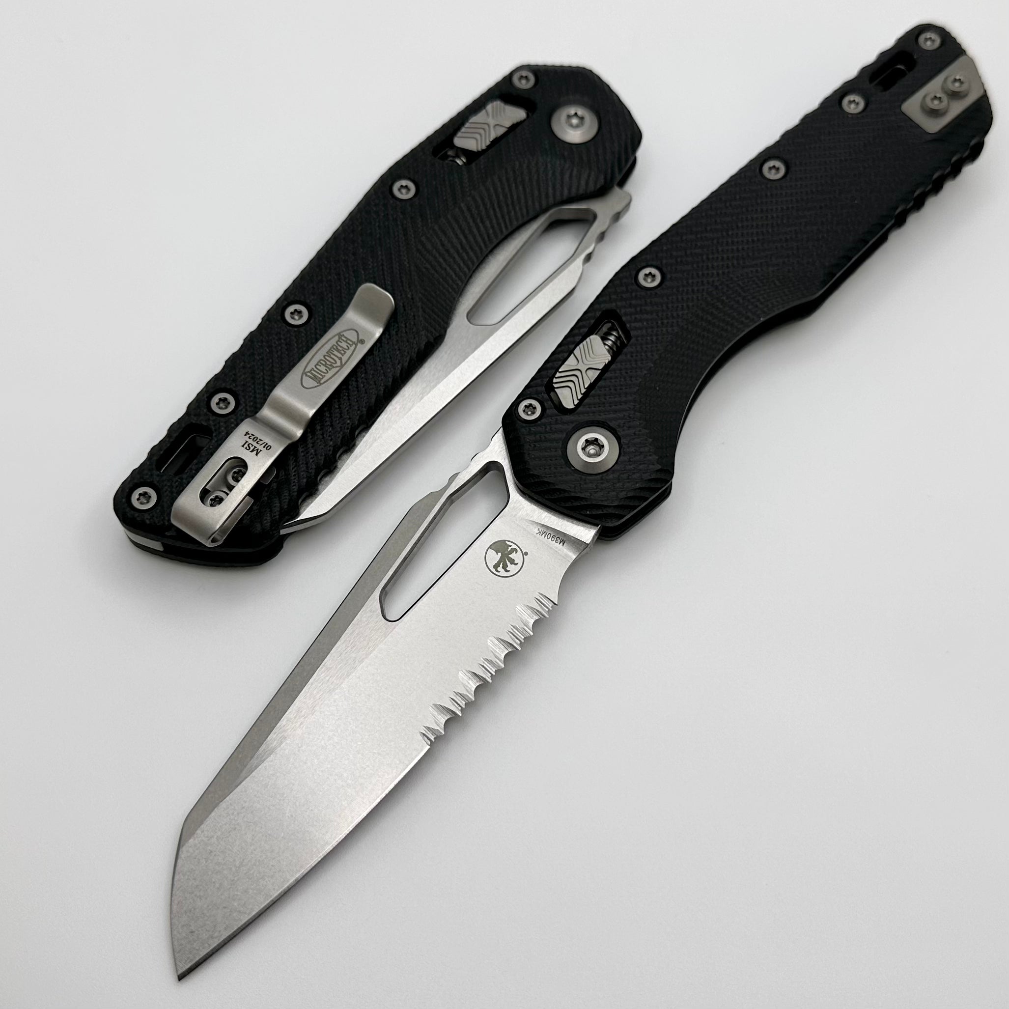 Microtech MSI RAM LOK Ultimate EDC Knife - Black Fluted G-10, Partial Serrated, Stonewash M390MK