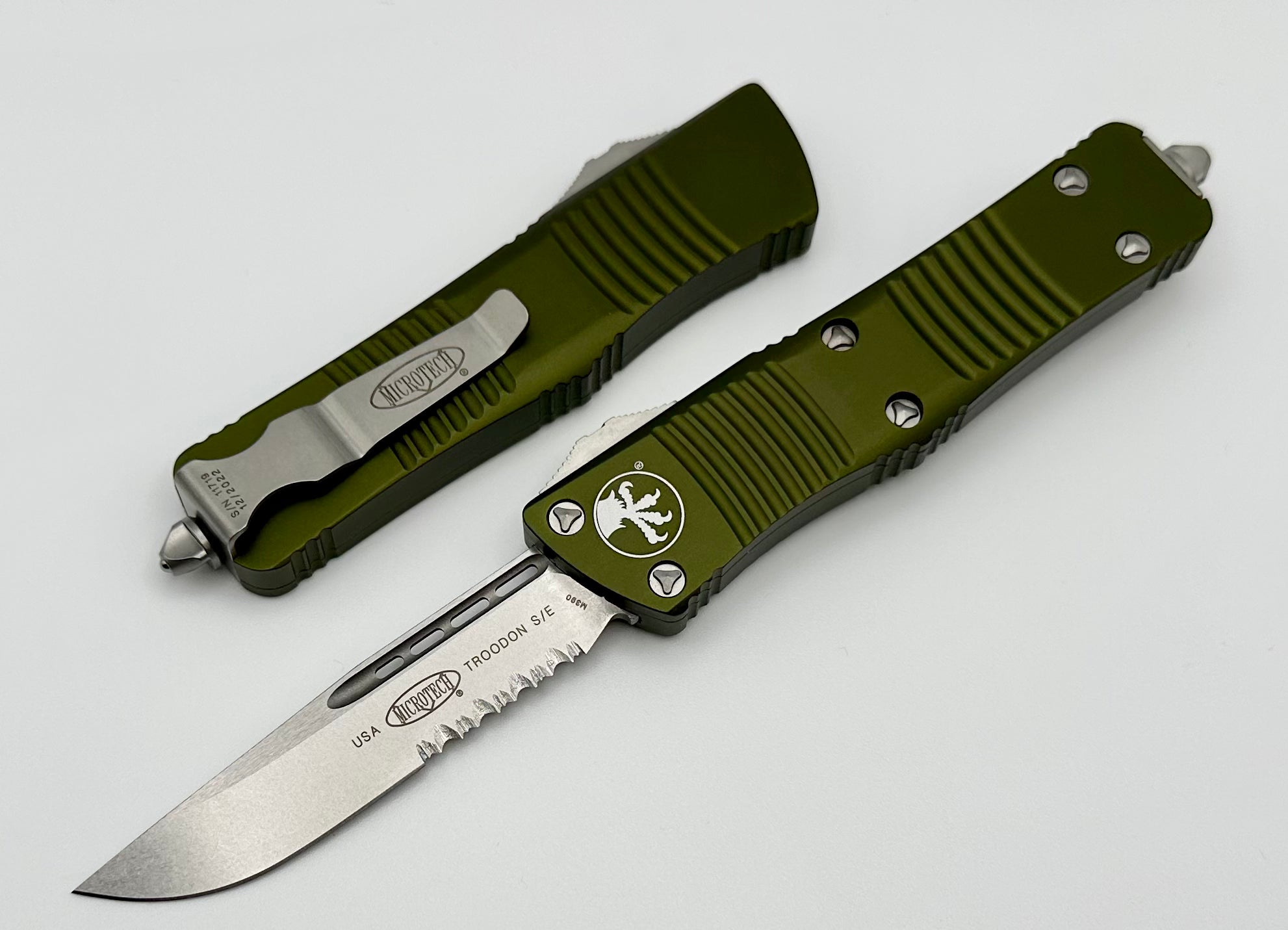 Premium Microtech Troodon OTF Knife - Compact Stonewash Blade & OD Green Handle