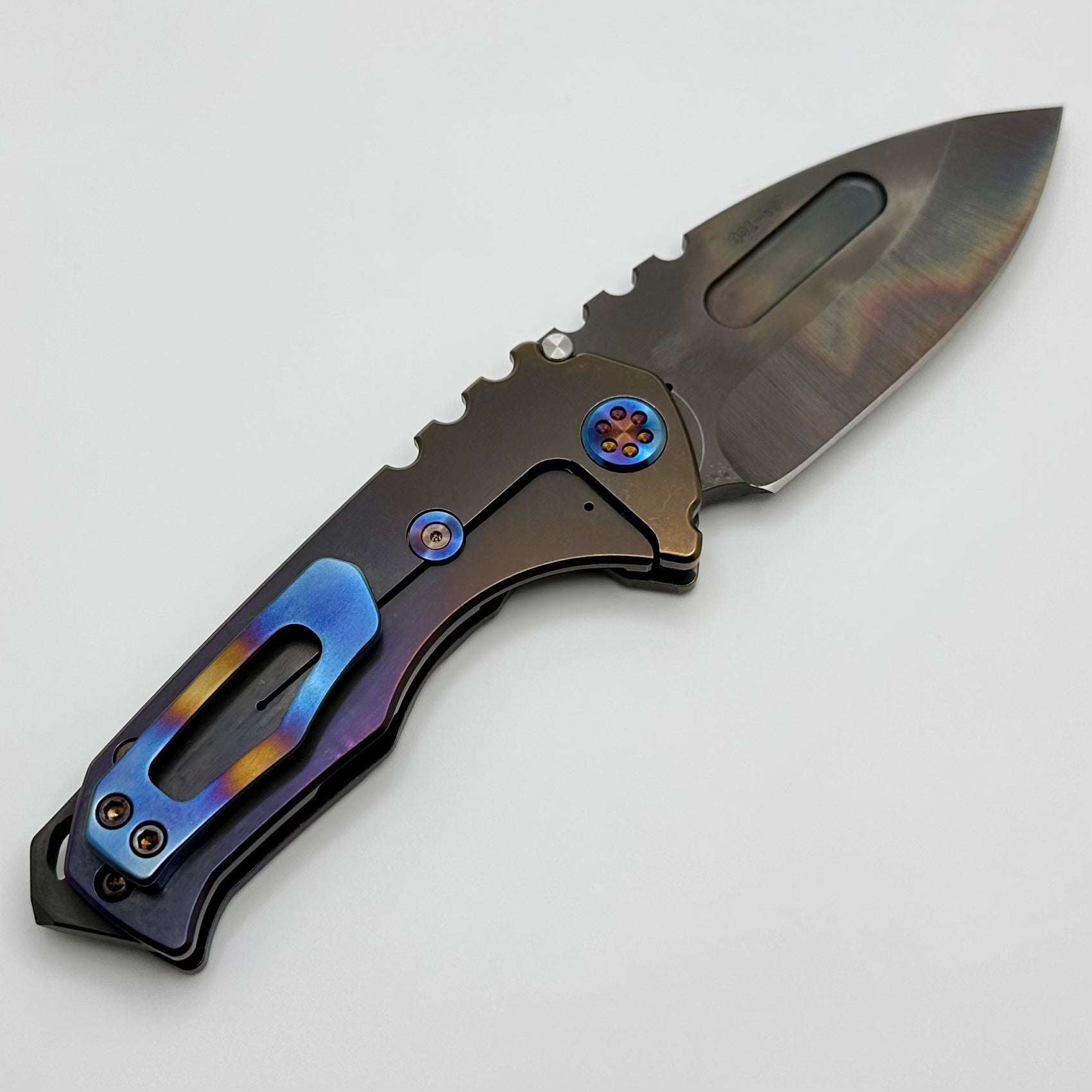 Medford Praetorian Genesis T Folding Knife - Premium S45VN Blade, Lightning Strike Engraved Bronze/Violet Handles, Flamed Hardware