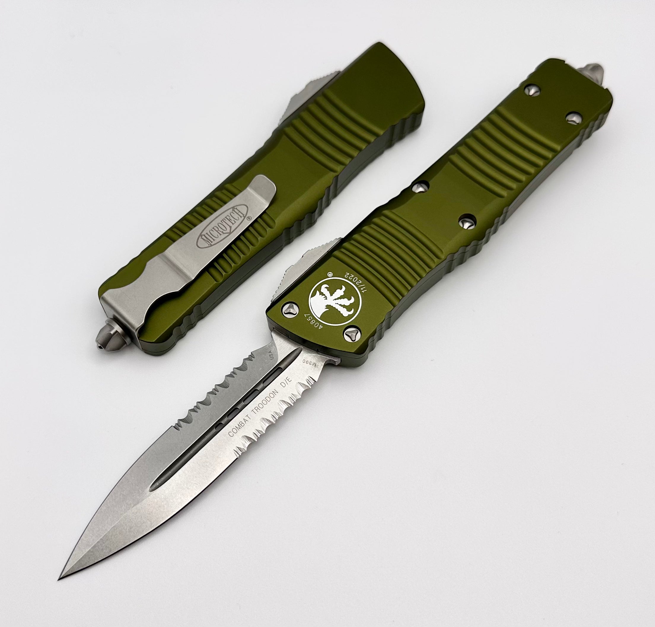 Premium Microtech Combat Troodon OD Green Tactical Knife - Double Edge Stonewash