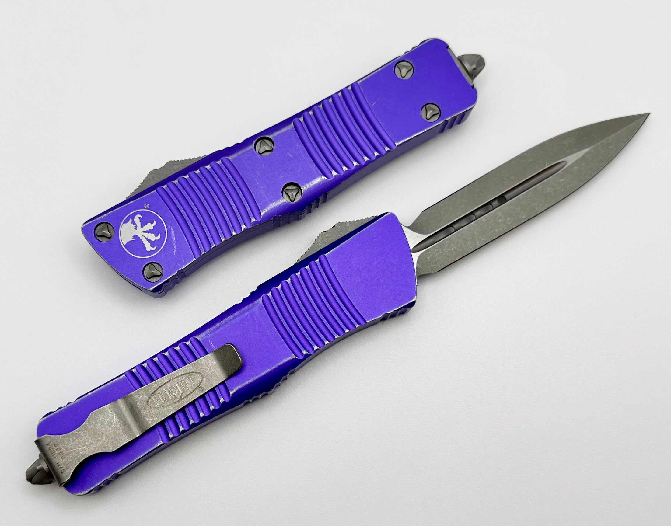 Premium Microtech Troodon Double Edge Knife - Distressed Purple Edition