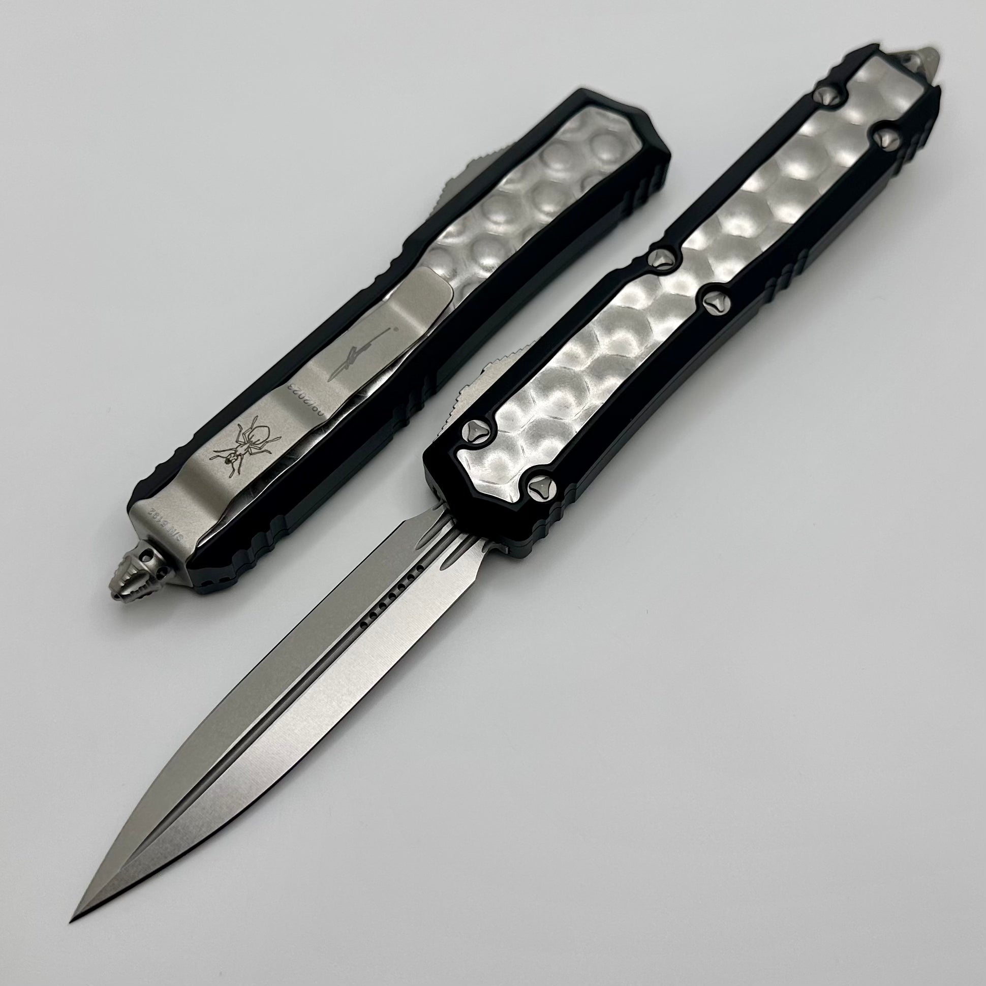 Microtech Makora Ultimate Black Tactical Knife with Stonewash Inlays & Double Edge Signature Series 206-10BIS