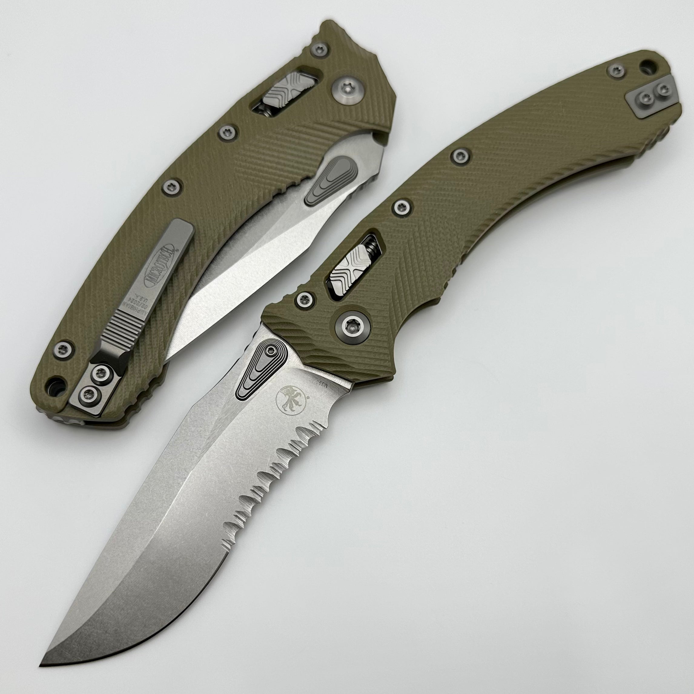 Premium Microtech Amphibian RAM LOK Tactical Knife - OD Green Fluted G-10 & Stonewash M390MK Blade