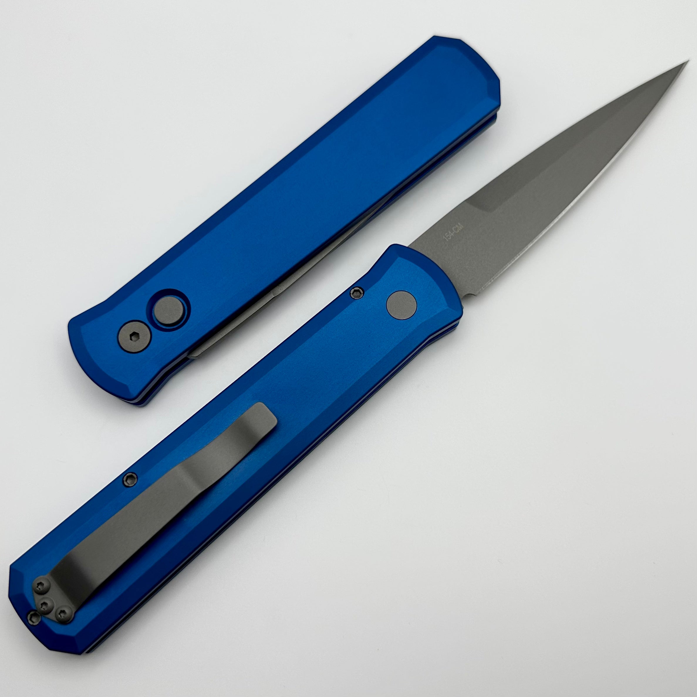 Pro-Tech Godfather Automatic Knife - Premium Blue Handle & Blasted 154-CM Blade