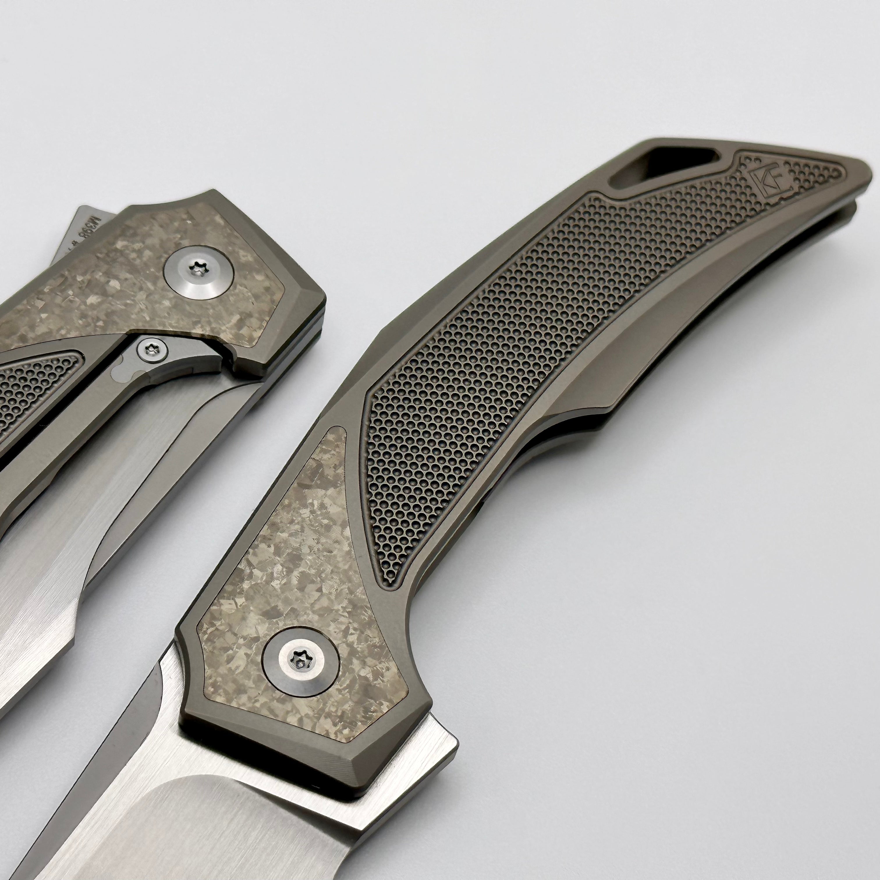 Premium Custom Knife Factory Justice Bronze - CrystalTi & Hand Satin M398 EDC