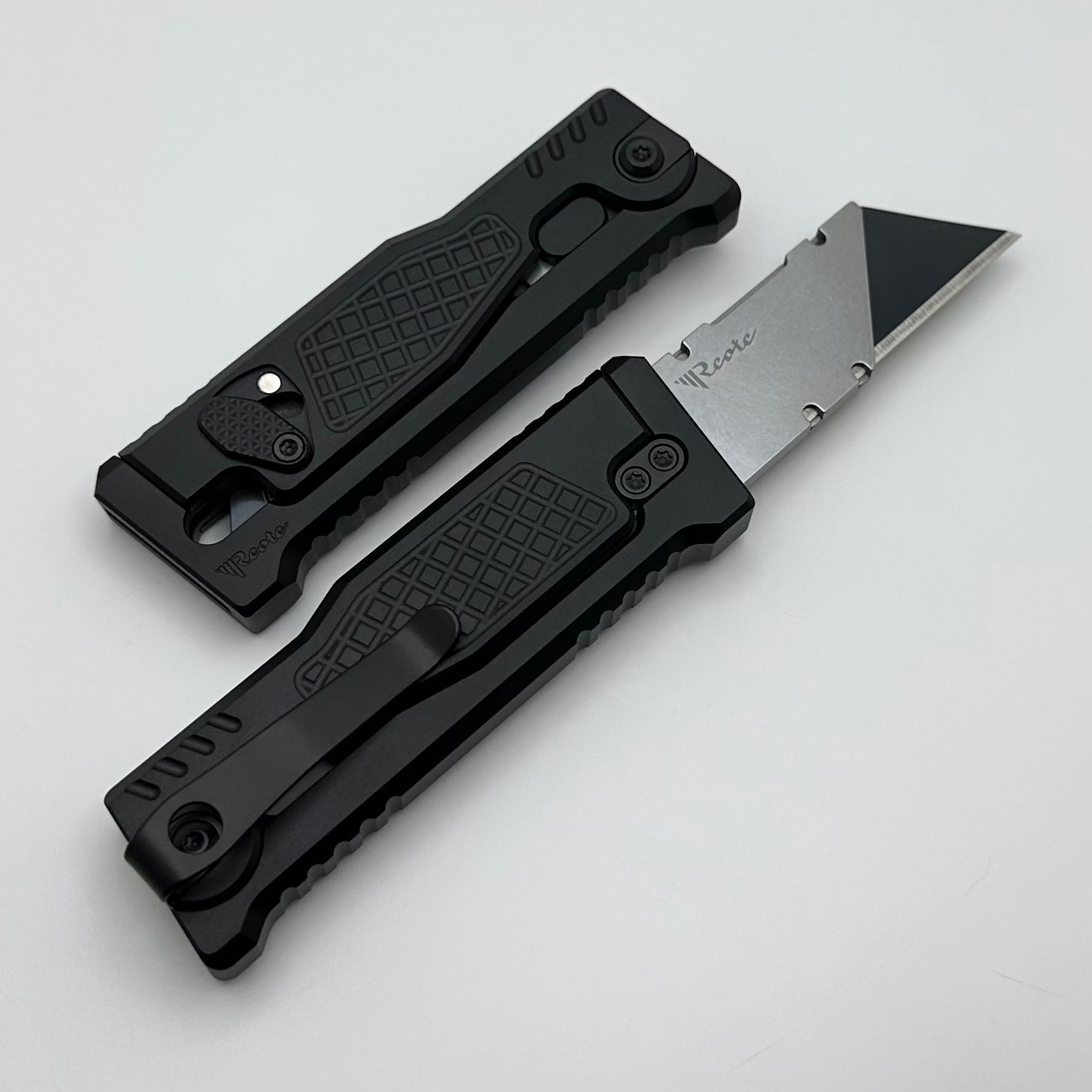 Reate EXO-U Ultimate Utility Knife - Diamond Pattern Black Aluminum Handle