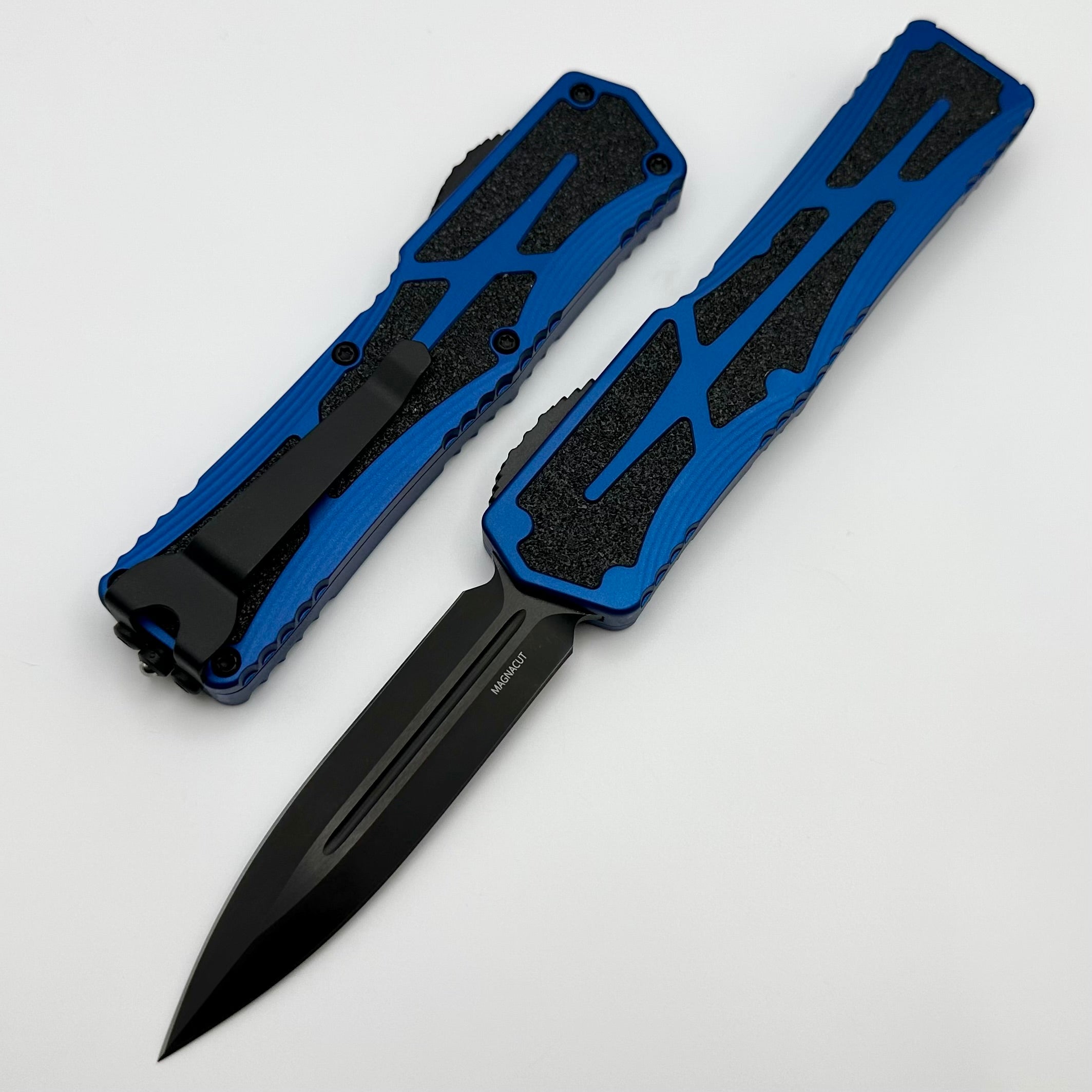 Heretic Knives Colossus DLC Magnacut Double Edge Tactical Knife - Blue Aluminum Handle