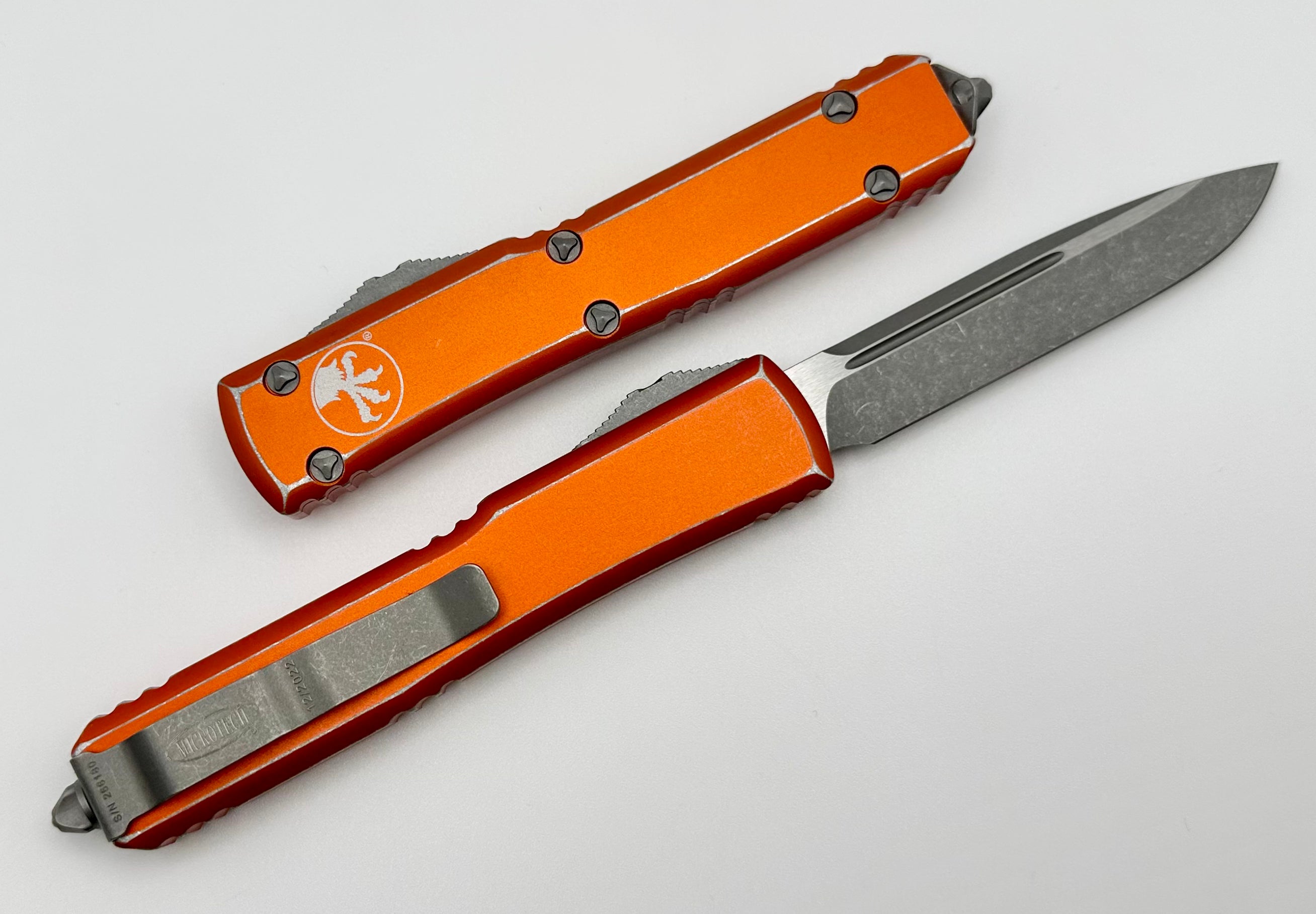 Microtech Ultratech Premium Distressed Orange OTF Knife - Single Edge