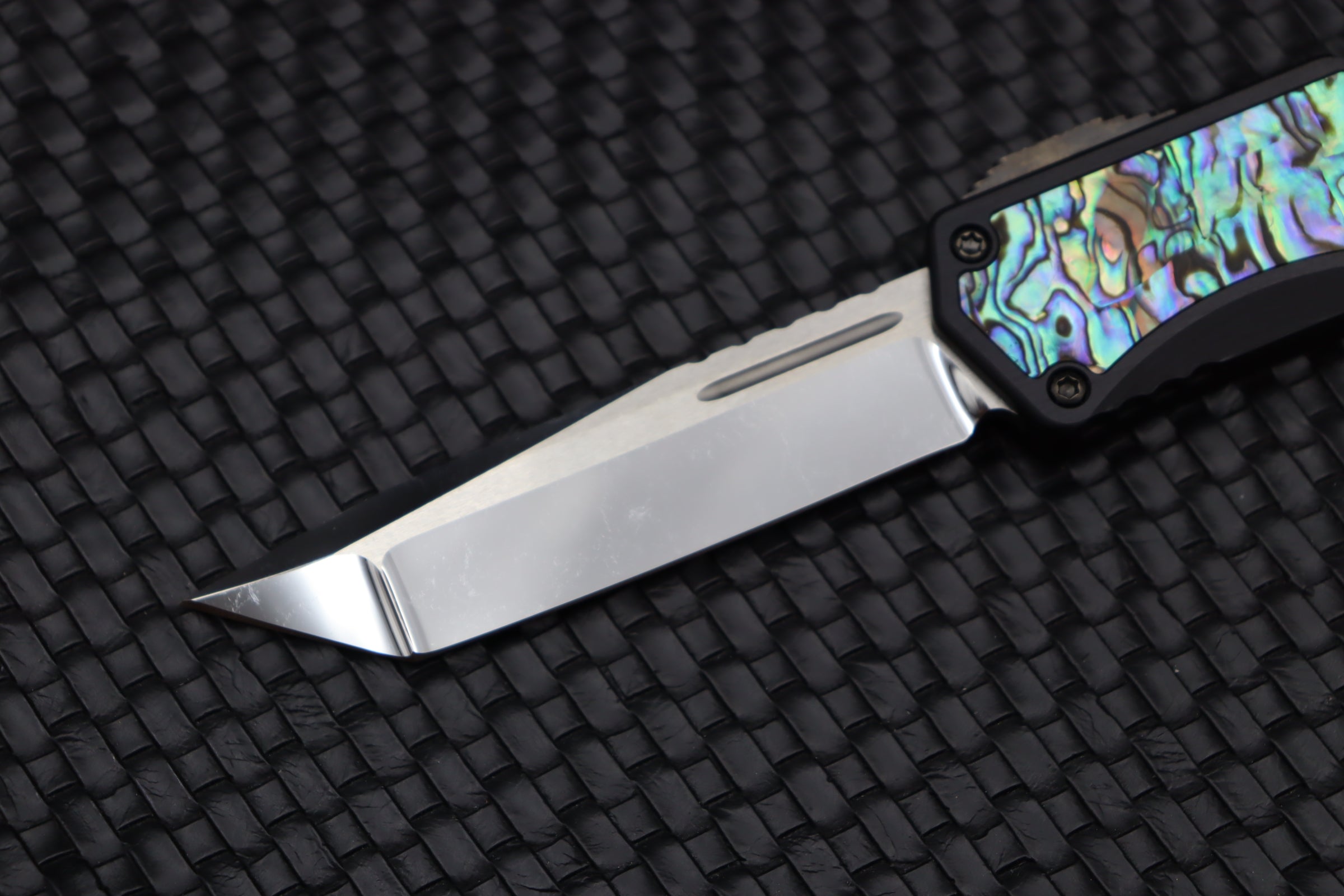 Premium Heretic Knives Colossus: Abalone & Tanto Cracked Ice Mirror Polish Edition