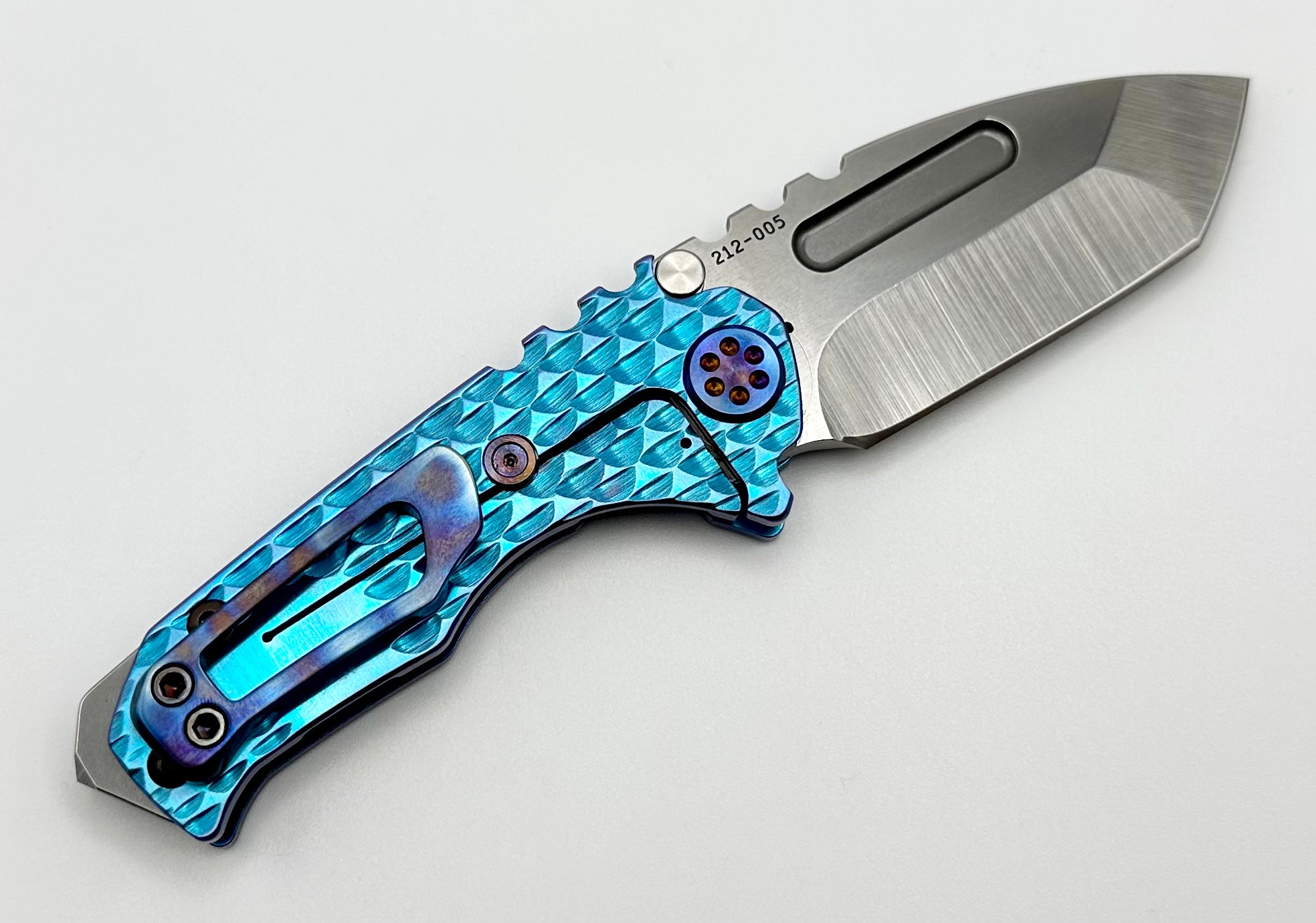 Medford Micro Praetorian T - Compact Tactical Knife with Blue Dragon Skin Handles & Flamed Hardware