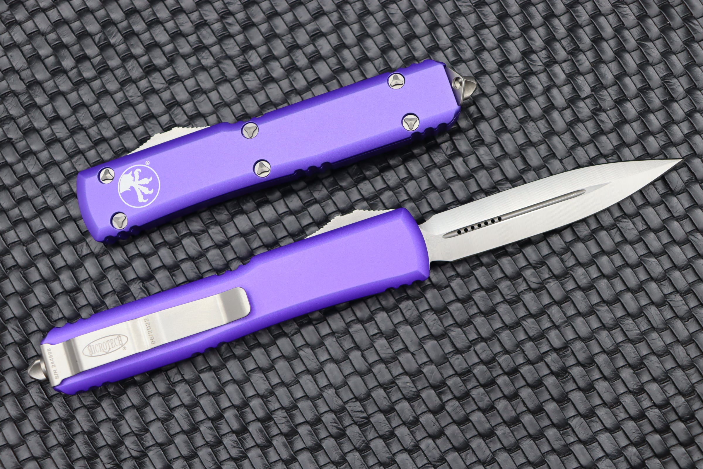 Microtech Ultratech Premium Double Edge OTF Knife - Satin & Purple