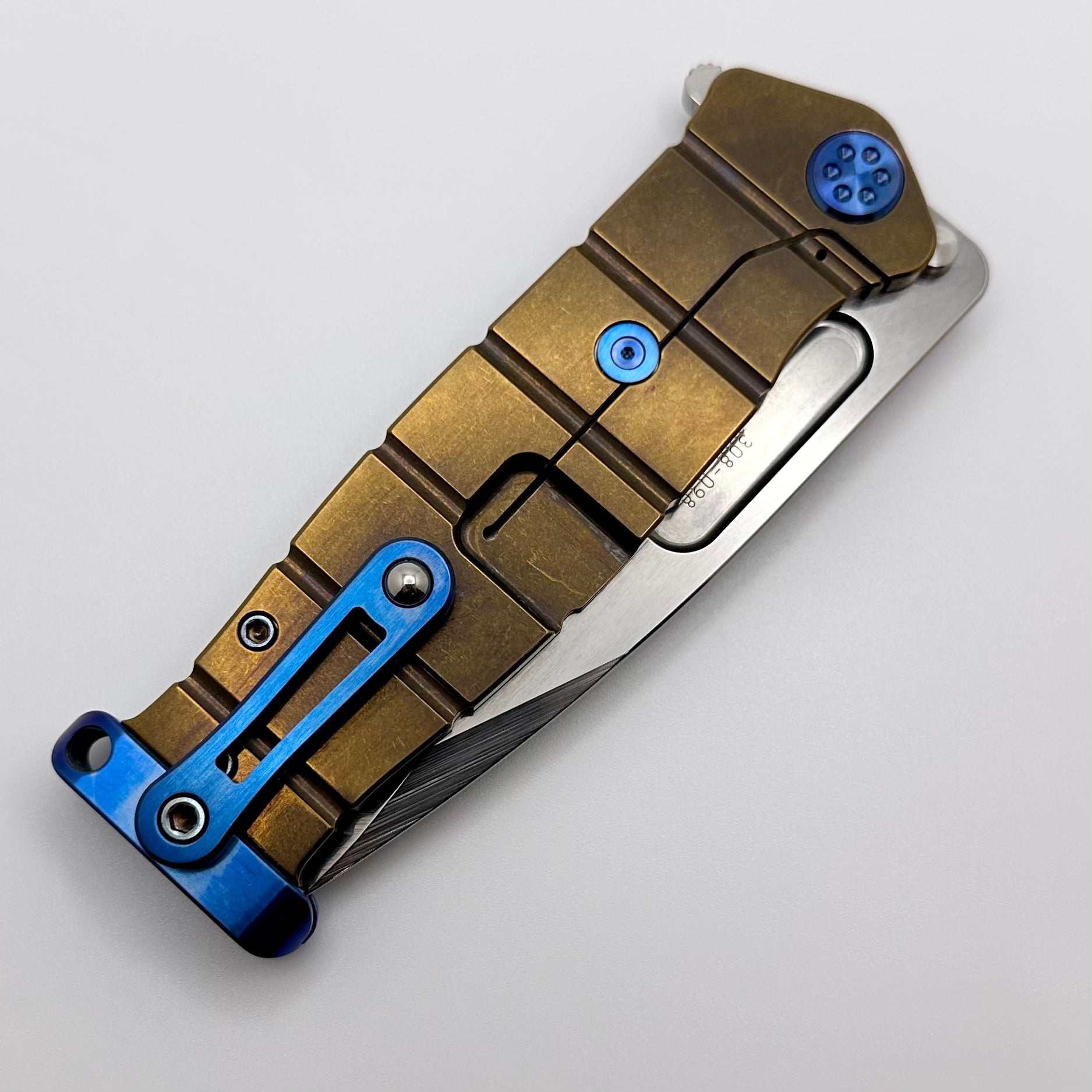 Medford Knife Fighter Flipper - Premium USMC Bronze Tactical Knife with Blue Accents & Tumbled S45VN Blade