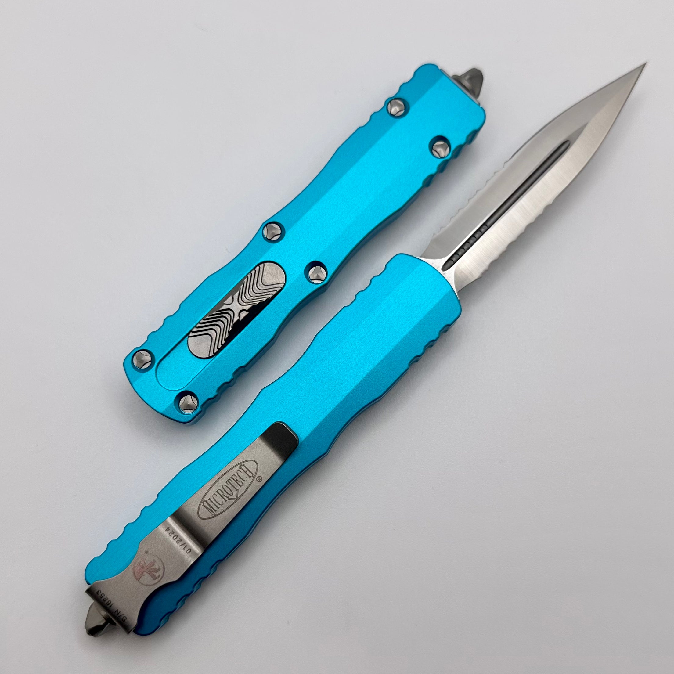 Microtech Dirac Premium Double Edge Knife - Satin Finish & Turquoise Accent