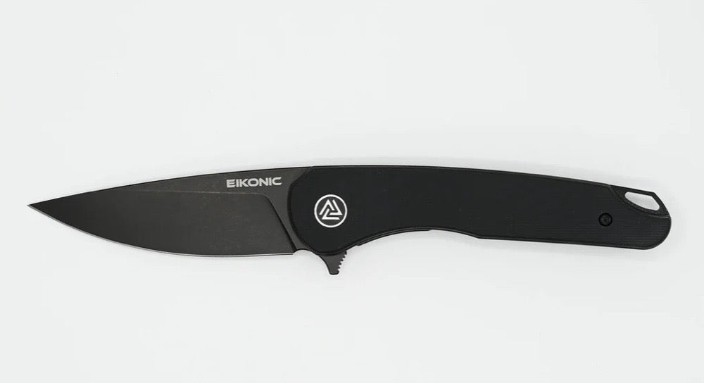 Eikonic Dromas Folding Knife - Premium Black G-10 & D2 Steel Blade