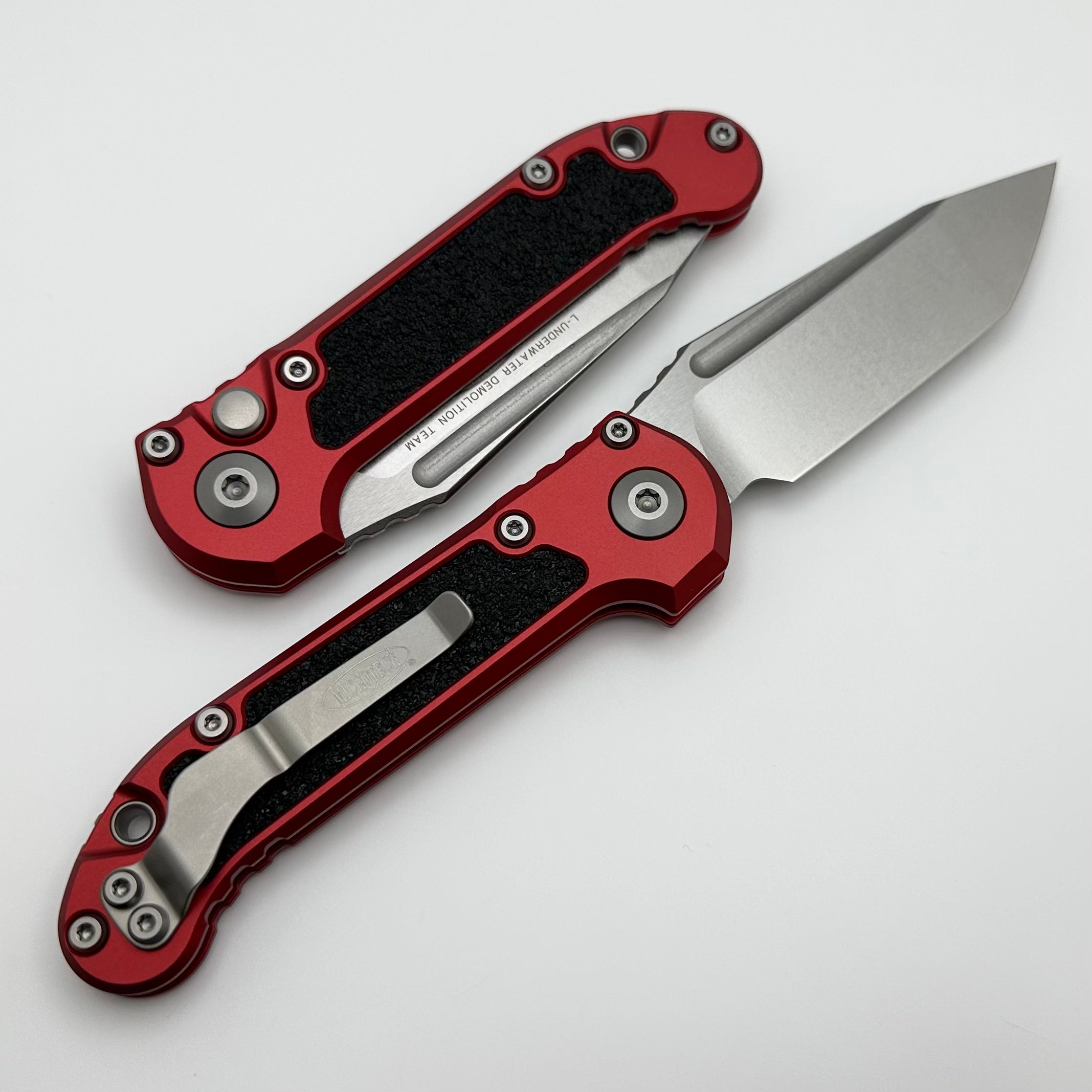 Microtech Premium LUDT Gen III Tanto Folding Knife - Stonewash Finish with Red Aluminum Handle