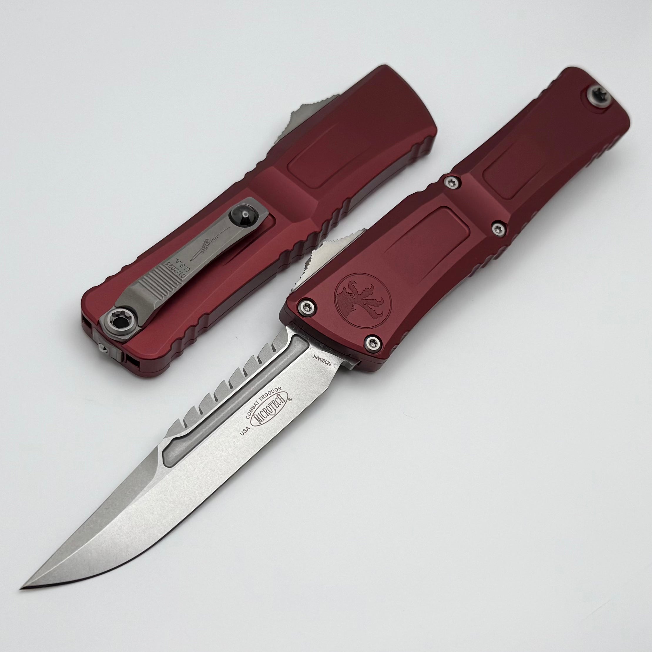 Premium Microtech Combat Troodon Gen III Stonewash OTF Knife with Merlot Handle - Signature Series