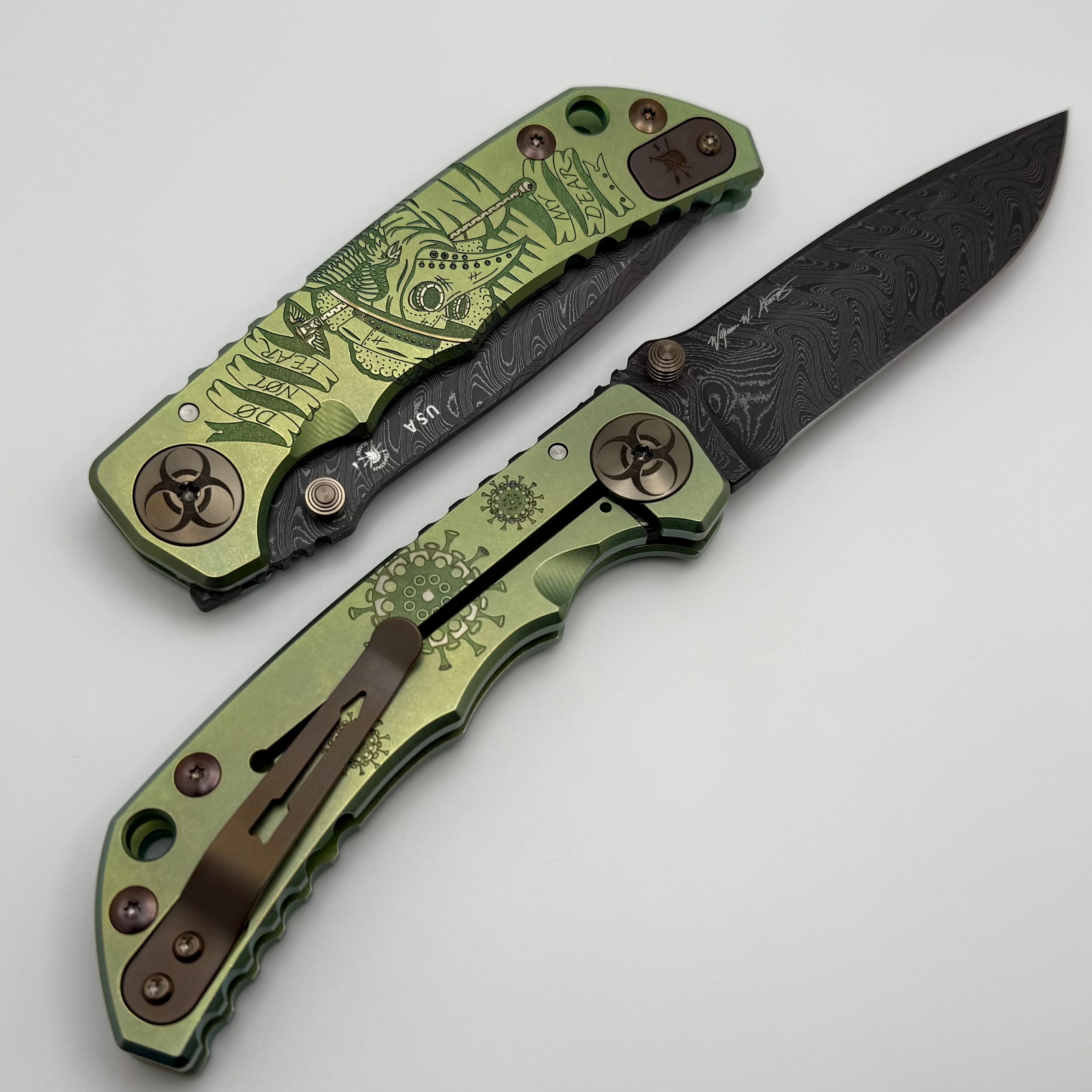 Premium Spartan Harsey Folder - Green Plague Doctor Limited Edition with Damascus Blade