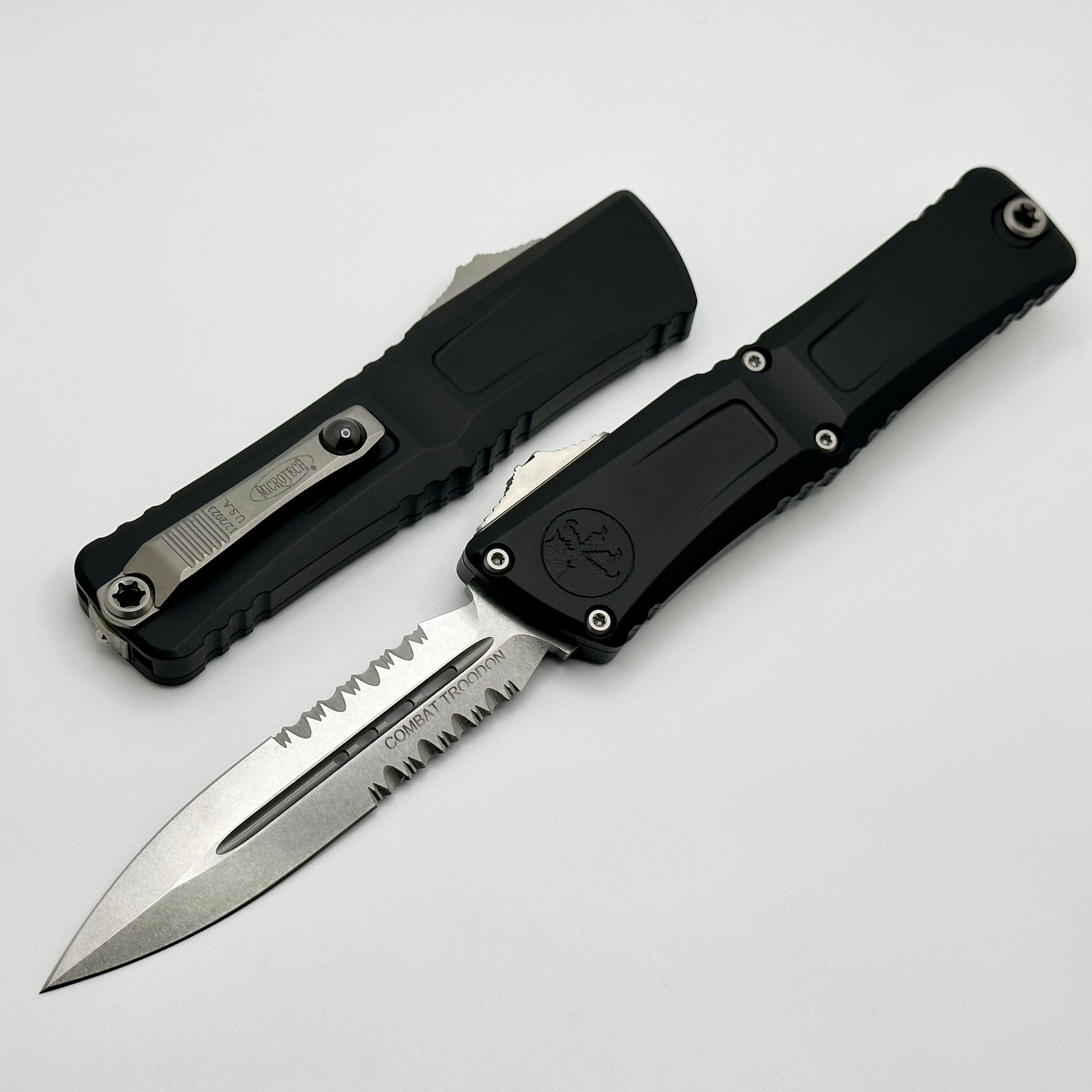 Microtech Combat Troodon Gen III Premium OTF Knife - Black Handle, Stonewash Finish