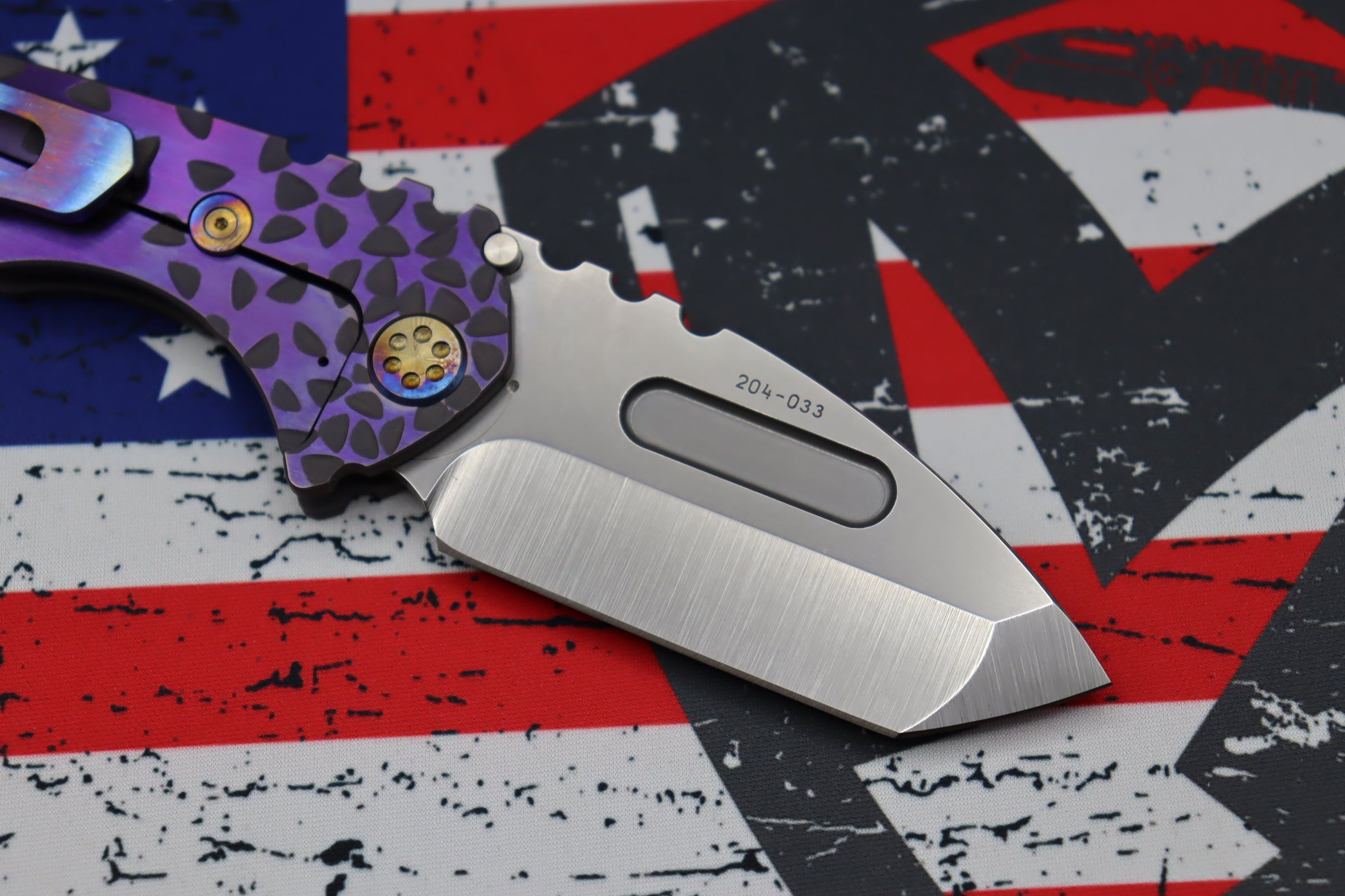 Medford Praetorian Genesis Tanto Knife - Premium S35VN Blade with Violet Sculpted Handles & Flamed Hardware