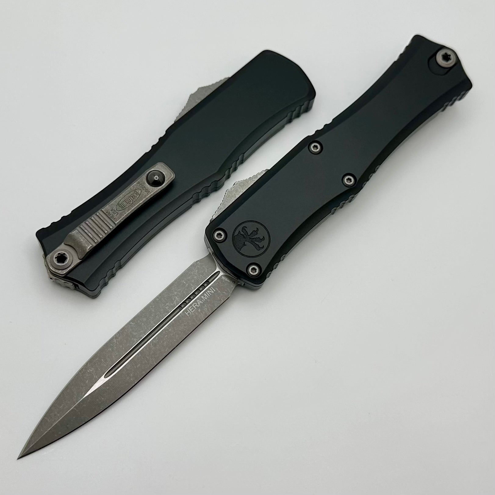 Premium Microtech Mini Hera Apocalyptic Double Edge Knife - M390MK Steel, Black Handle