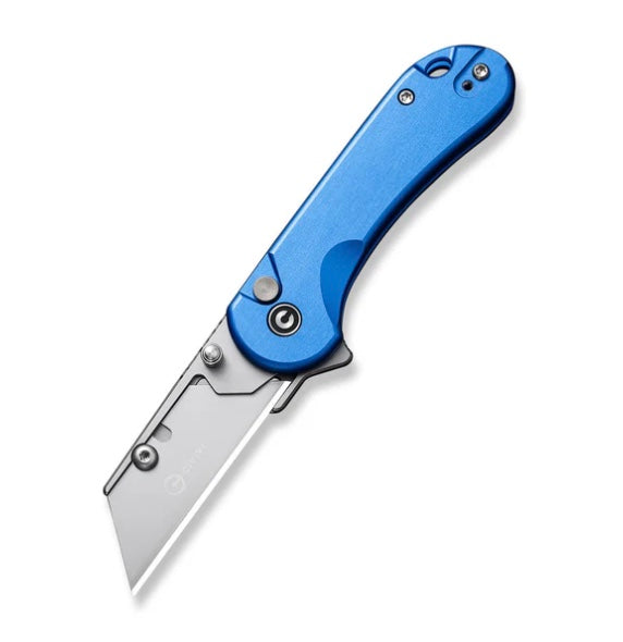 Civivi Elementum Premium Utility Knife with Blue Aluminum Handles & Button Lock