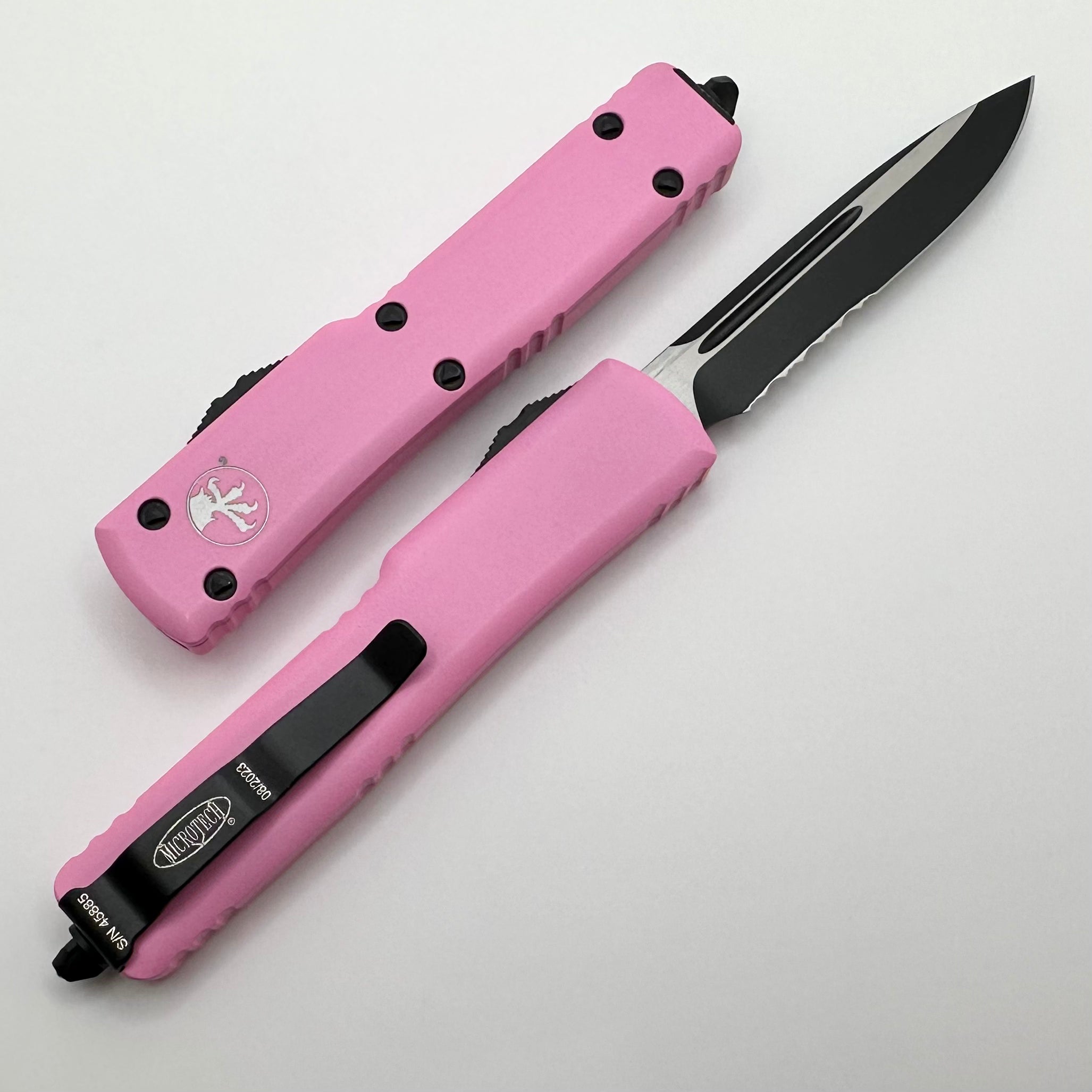 Microtech UTX-70 S/E Ultimate Tactical Knife - Black Partial Serrated & Blasted Pink