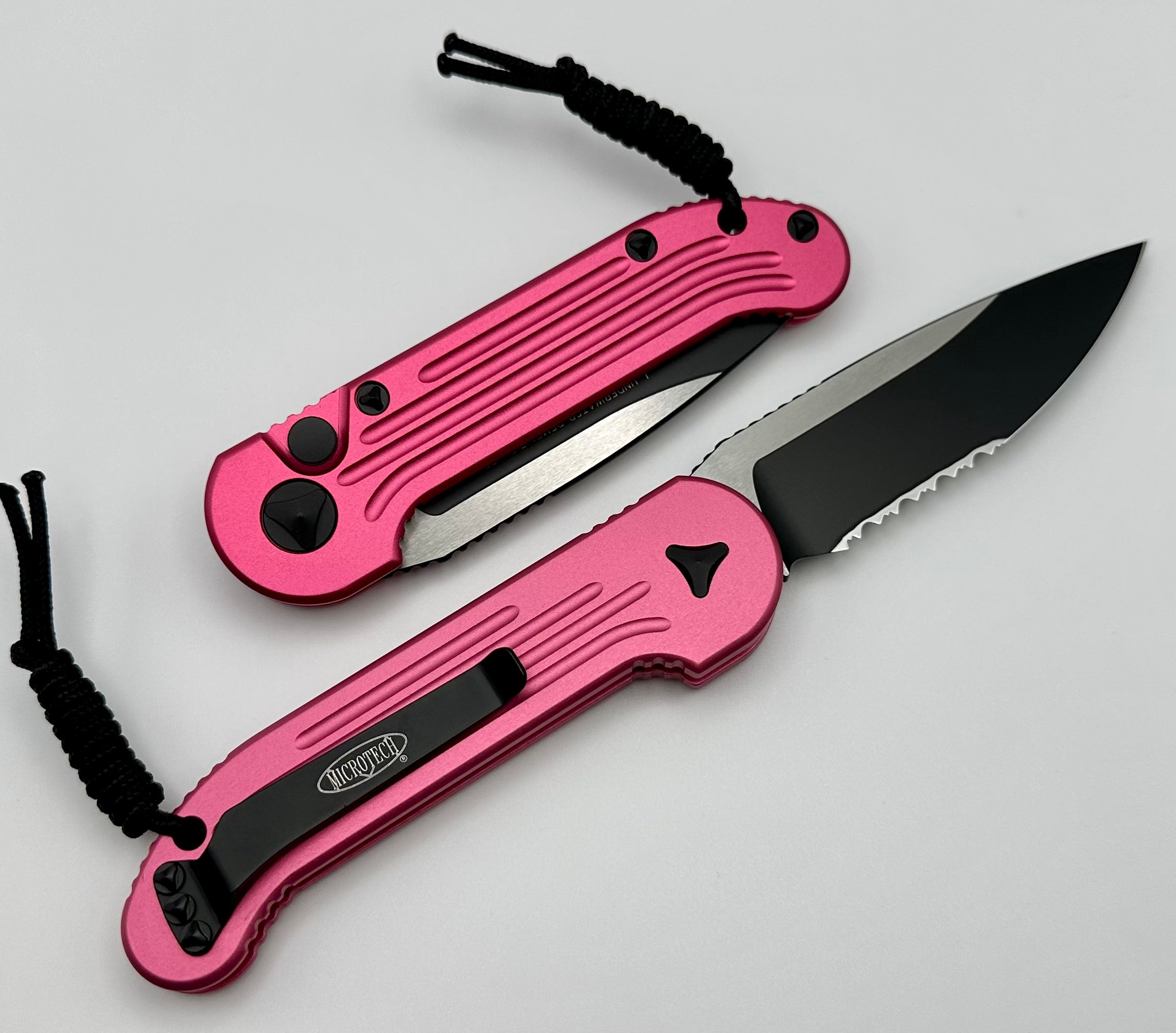 Microtech L.U.D.T Ultimate Tactical Knife - Pink & Black Partial Serrated