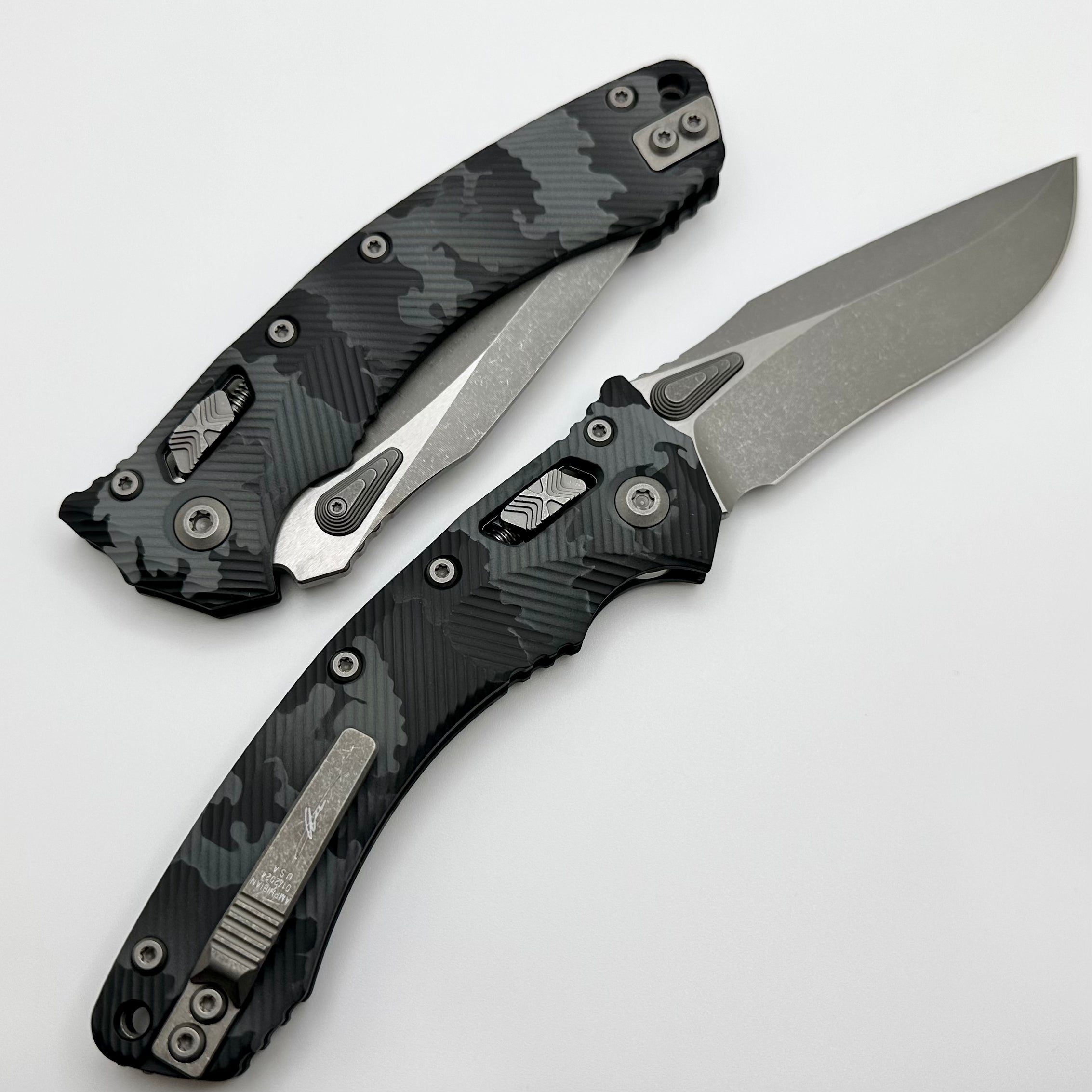 Premium Microtech Amphibian RAM LOK Knife - Urban Camo Fluted Aluminum & Apocalyptic M390MK - Ultimate EDC Upgrade