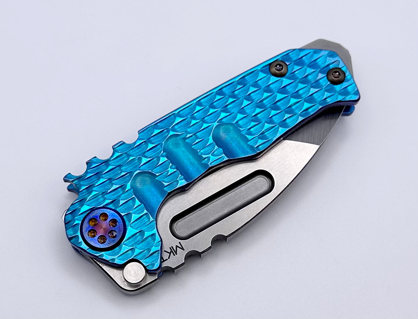 Medford Micro Praetorian T - Compact Tactical Knife with Blue Dragon Skin Handles & Flamed Hardware