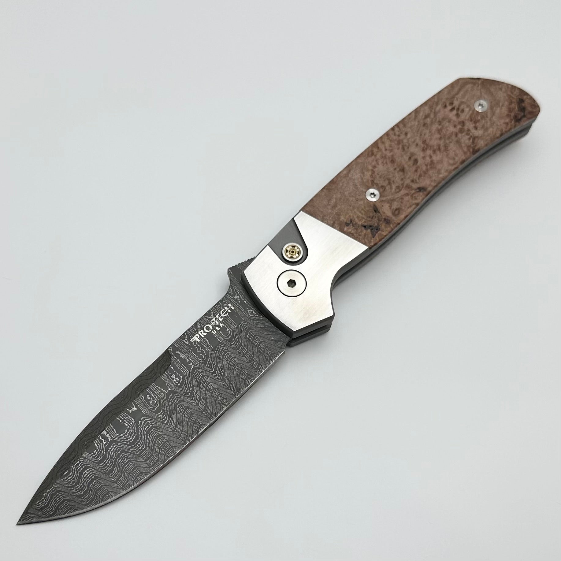 Pro-Tech ATCF 2-Tone Premium Folding Knife - Maple Burl Inlays & Chad Nichols Damascus Blade (Pre-Owned)