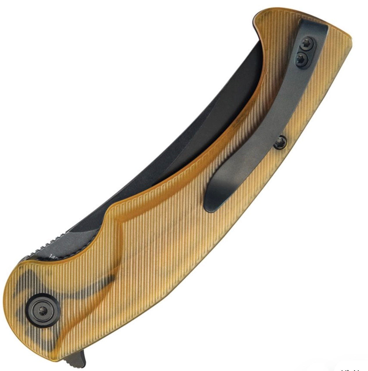 Kubey Scimitar Premium Folding Knife - Ultem Handles & Black 14C28N Blade KU173H