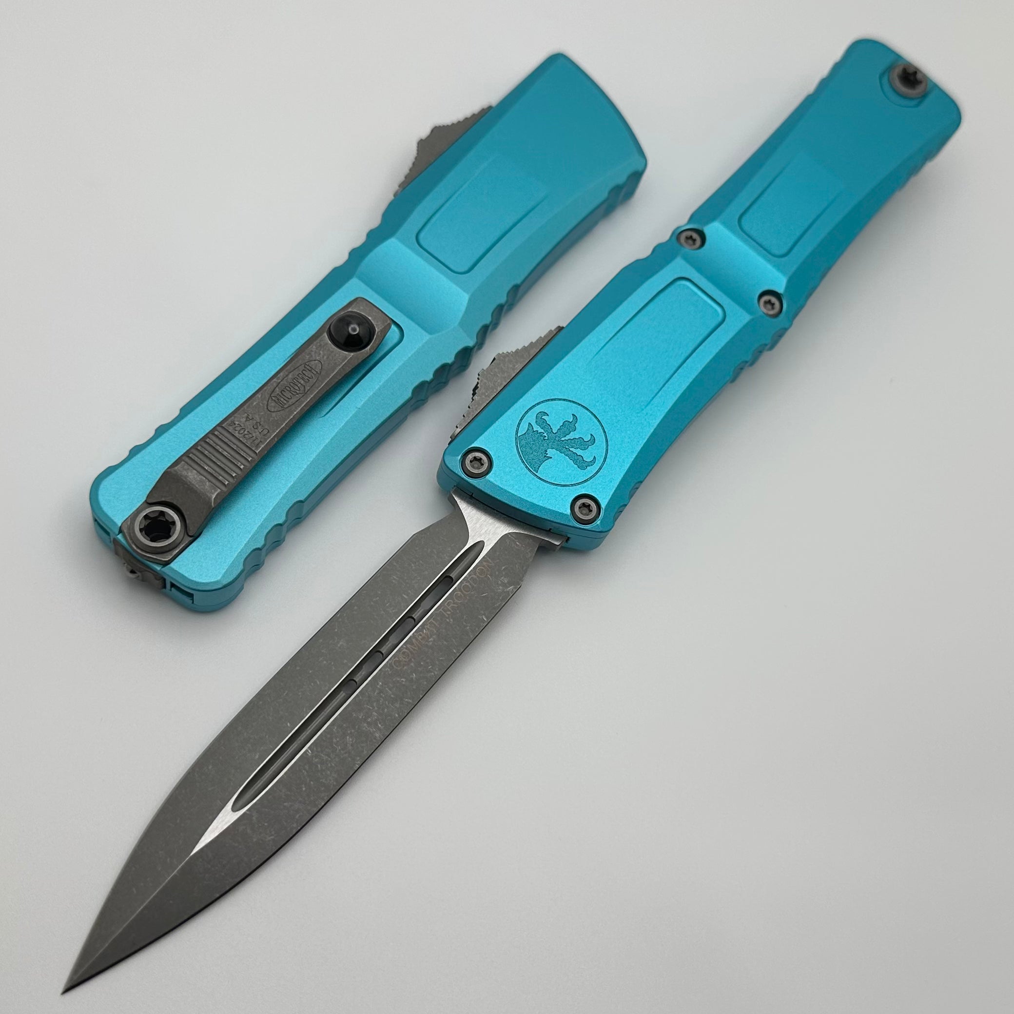 Microtech Premium Combat Troodon Gen III OTF Knife - Apocalyptic D/E M390MK with Turquoise Handle