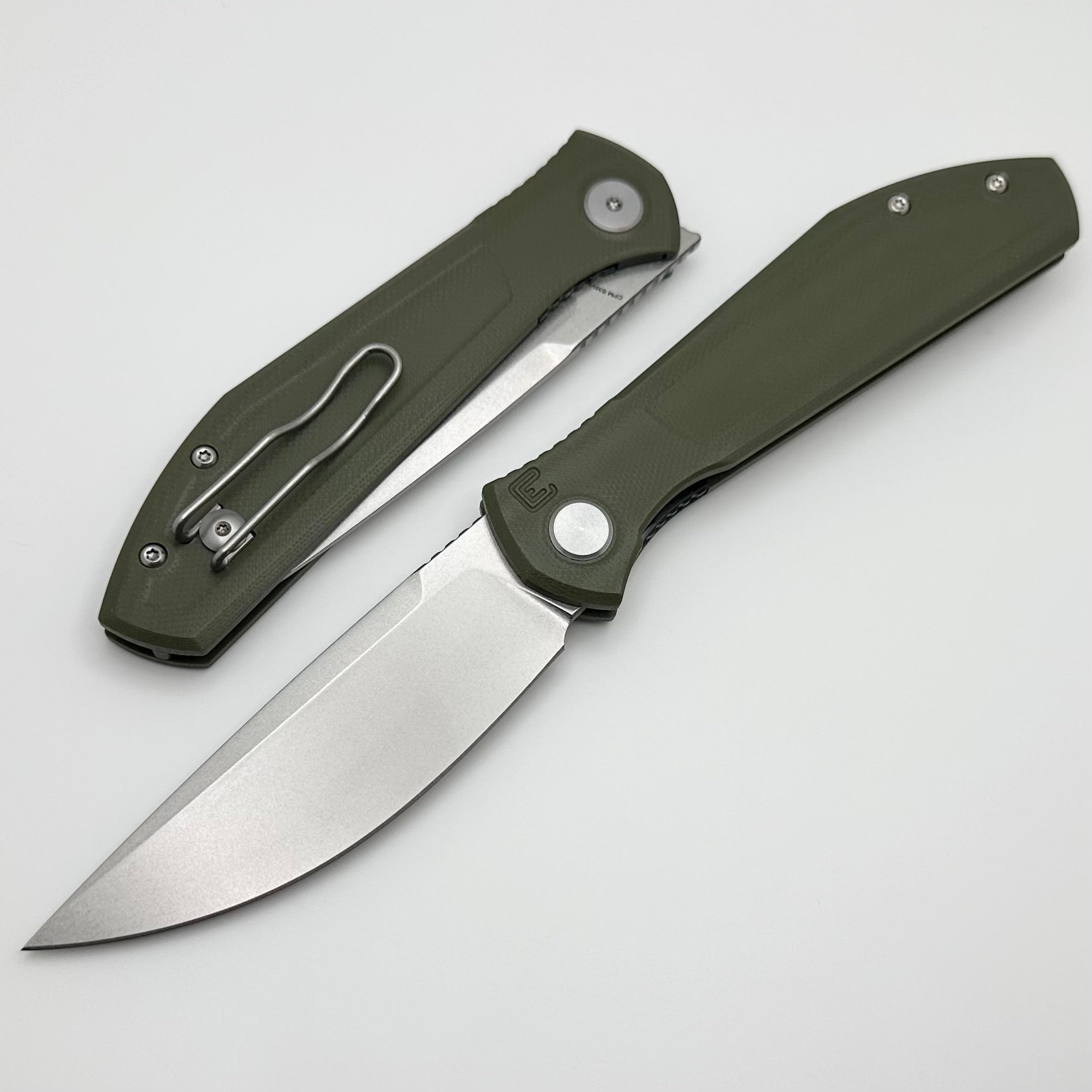 Custom Knife Factory - Echo Splinter Front Flipper | Premium Green G-10 & Stonewash CPM-S35VN