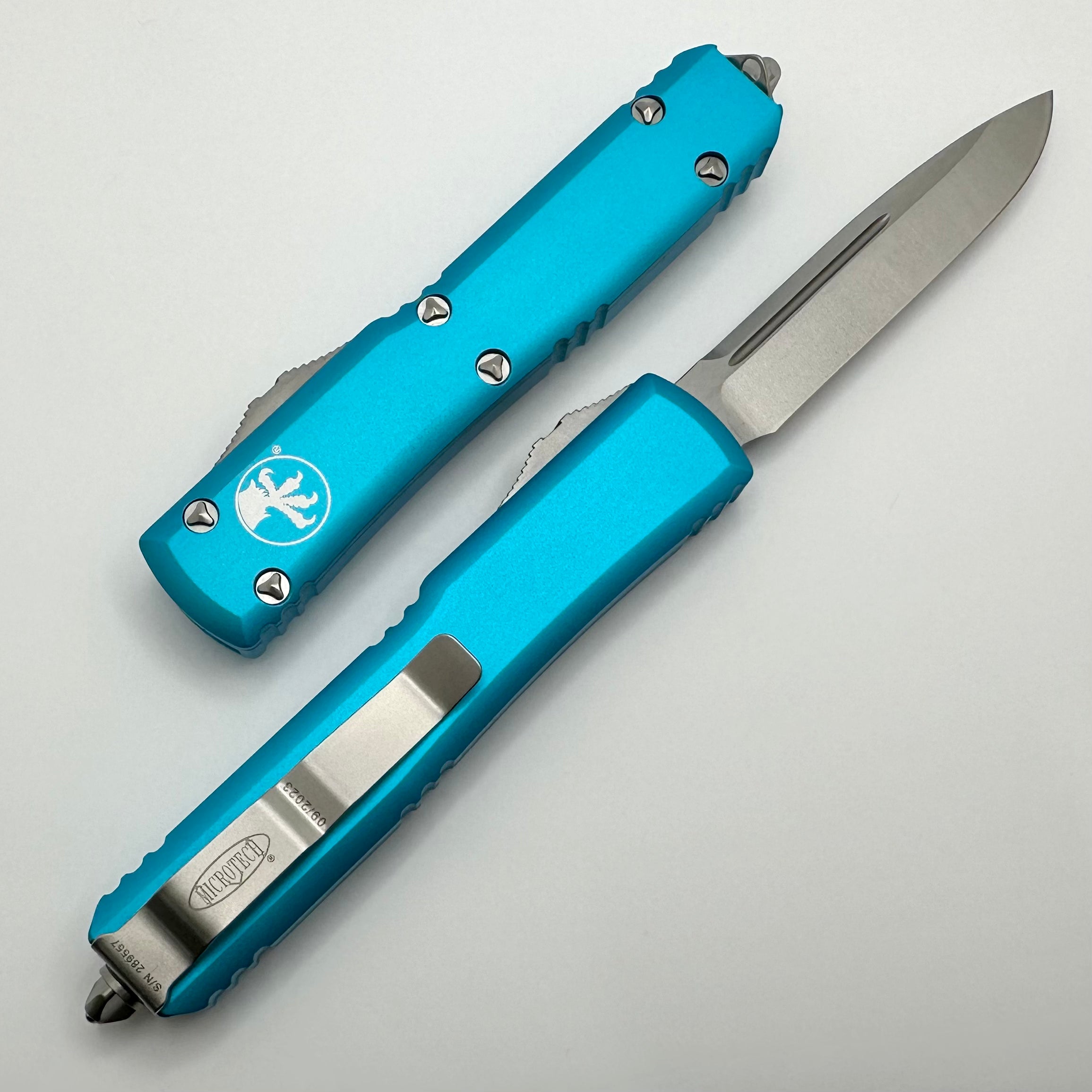 Premium Microtech Ultratech Single Edge Knife - Stonewash Finish & Turquoise Handle