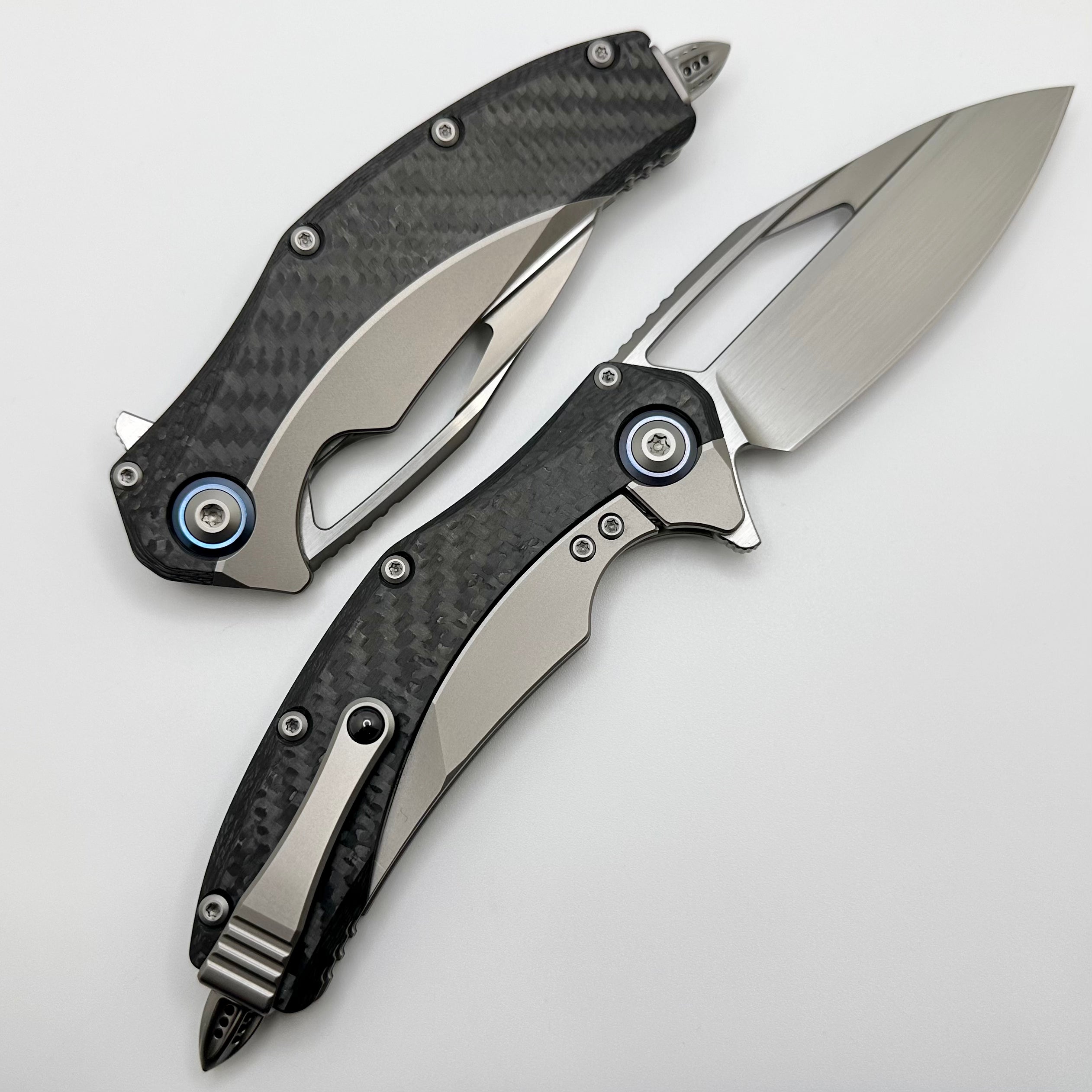 Premium Microtech Matrix Titanium Knife w/ Carbon Fiber Scales & Blue Ti Pivot Collars - Ultimate EDC Tool