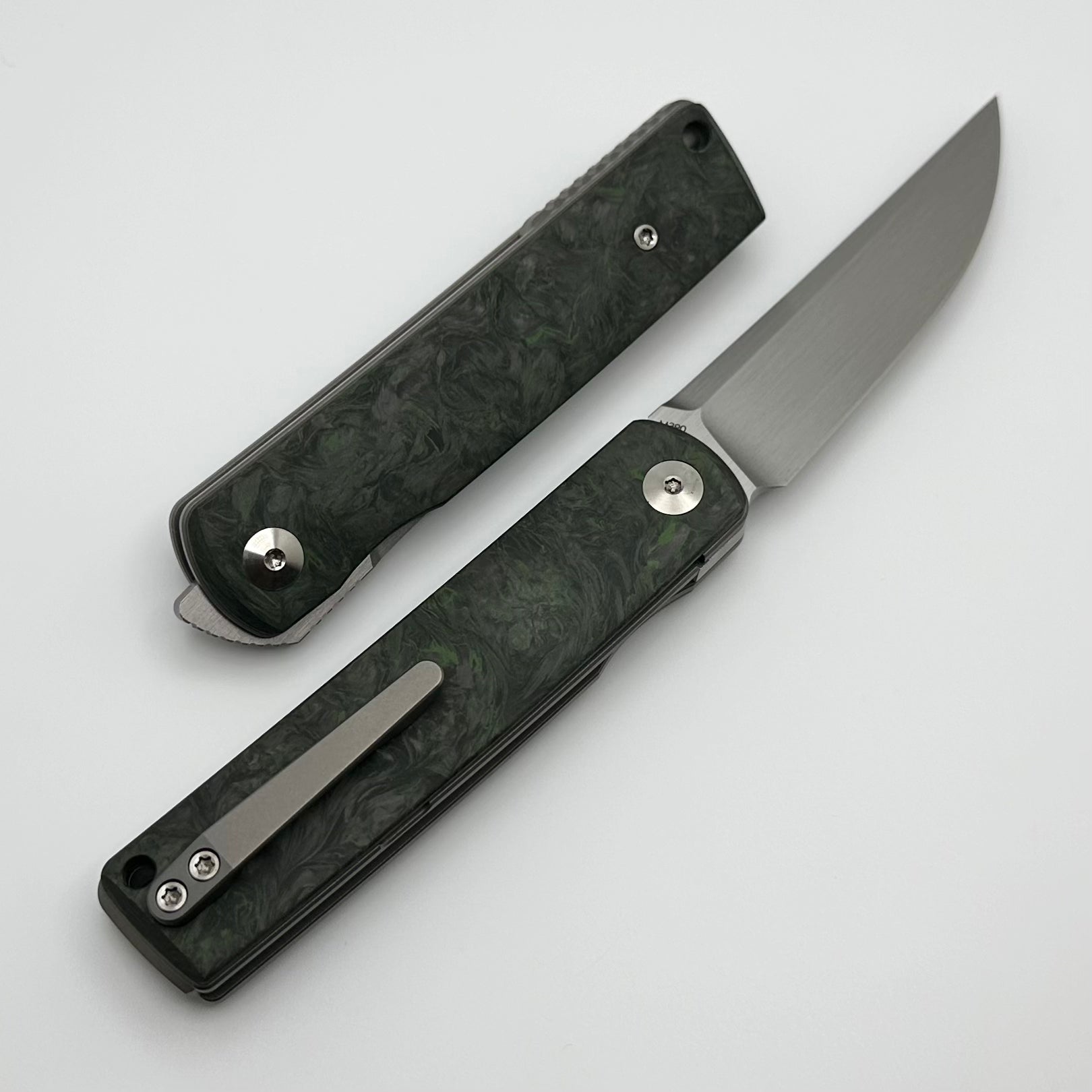 Reate Bushido Premium EDC Knife - Dark Matter Green Handles & Hand Satin M390 Blade