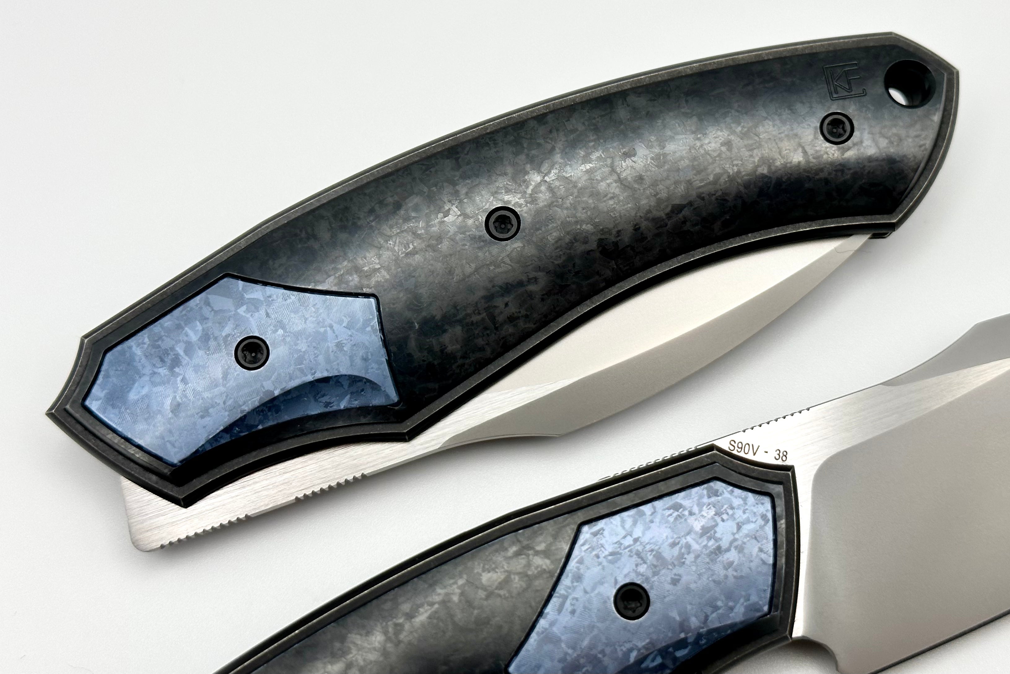 Premium Custom Knife Factory Davless: Crystal Ti & Blue Crystal Ti with CKF Wash S90V Blade